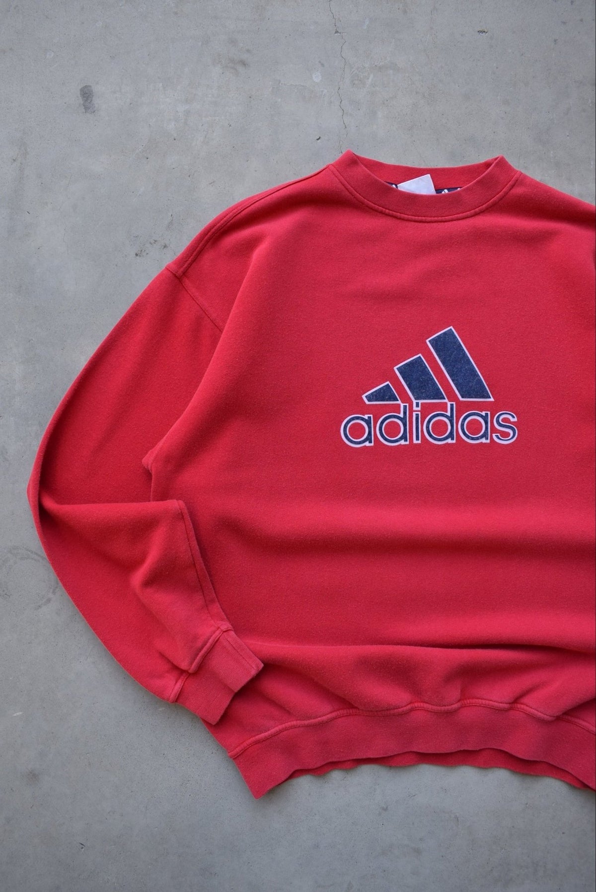 Adidas Red Embroidered Spellout Crewneck — 1990s (L) - Retrospective Store