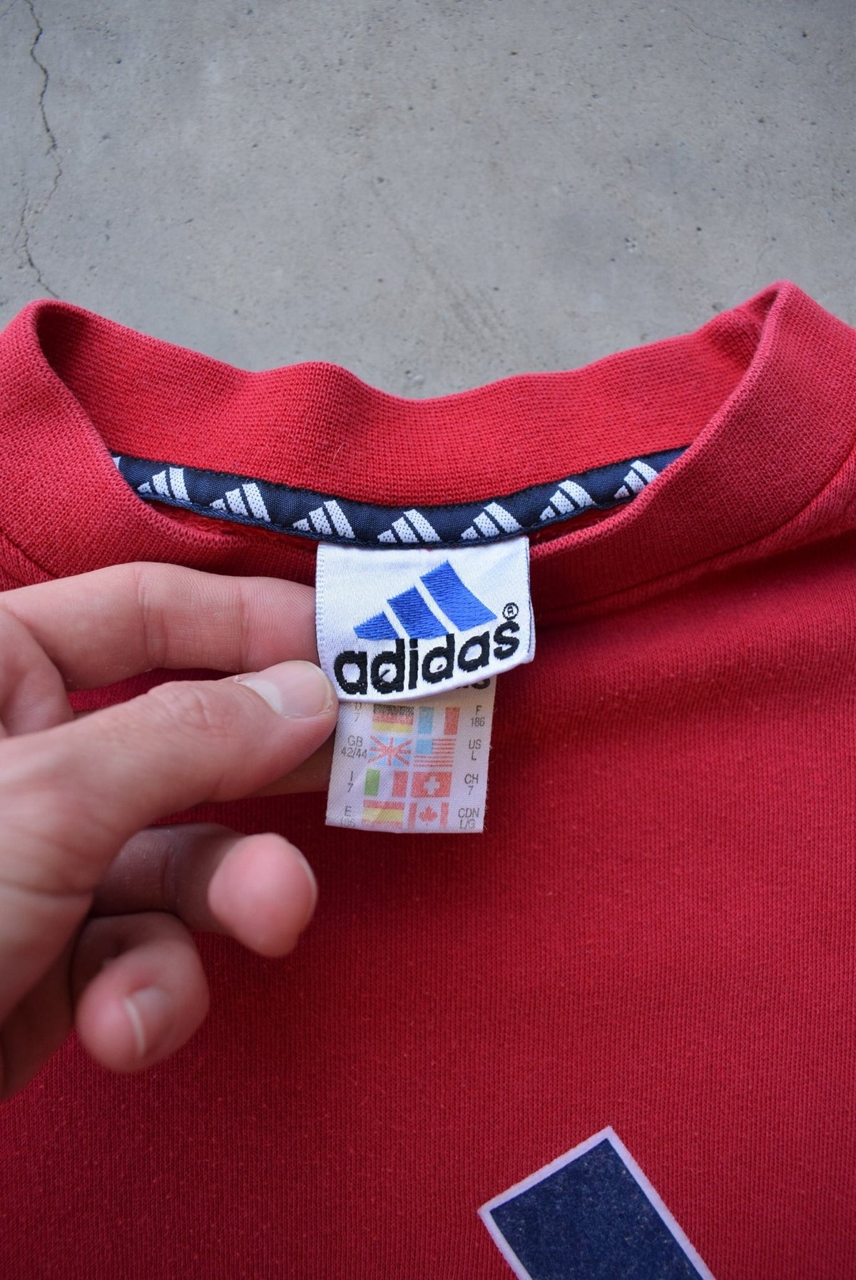 Adidas Red Embroidered Spellout Crewneck — 1990s (L) - Retrospective Store