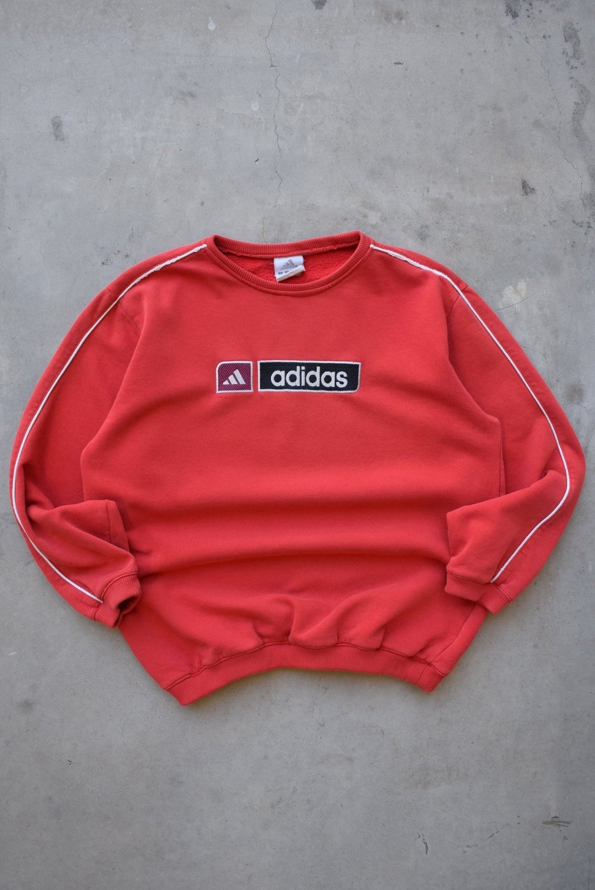 Adidas Red Embroidered Spellout Crewneck — 1990s (S) - Retrospective Store