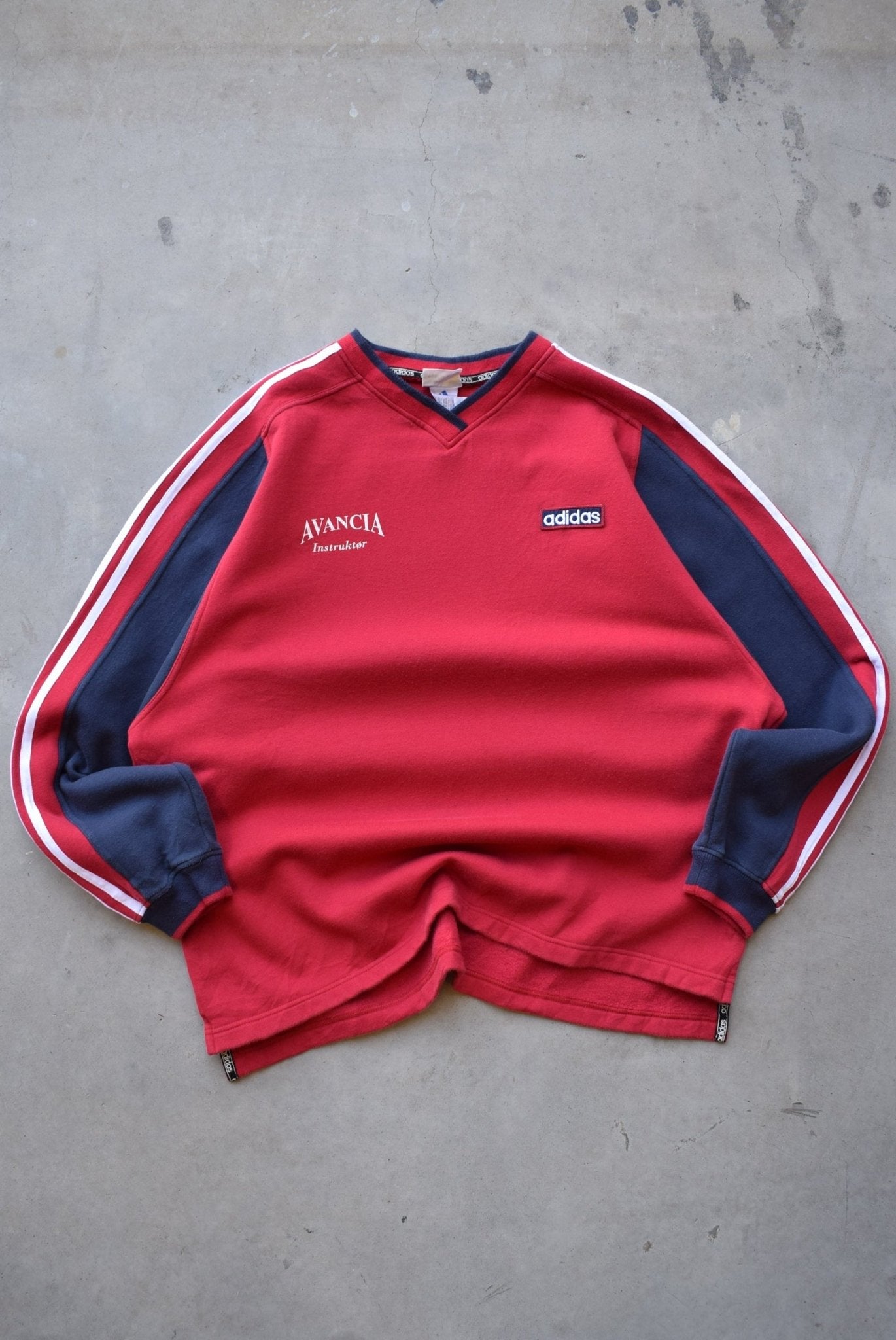 Adidas Red Embroidered Spellout Crewneck — 1990s (XL) - Retrospective Store