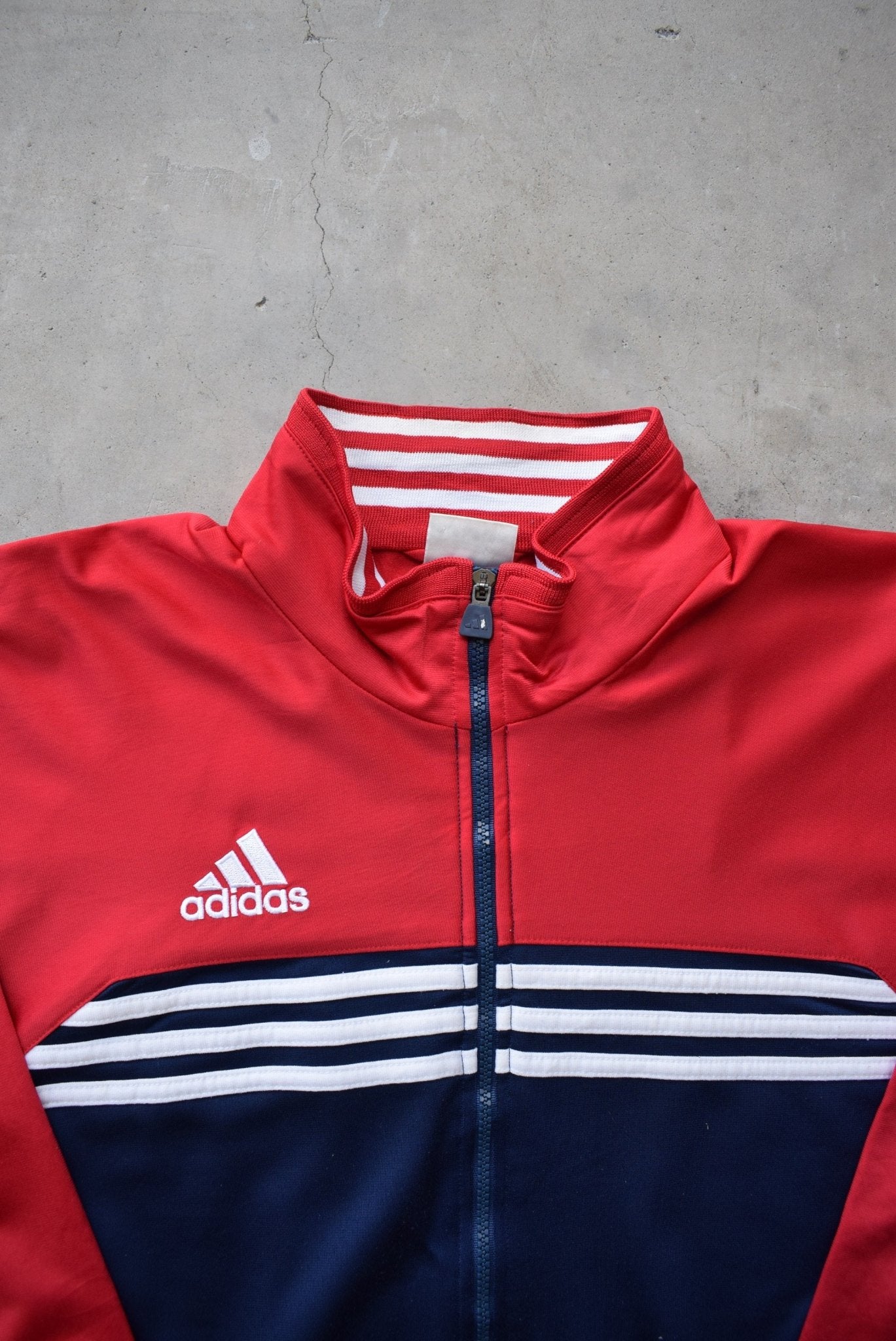 Adidas Red & Navy Embroidered Spellout Jacket — 1990s (L) - Retrospective Store