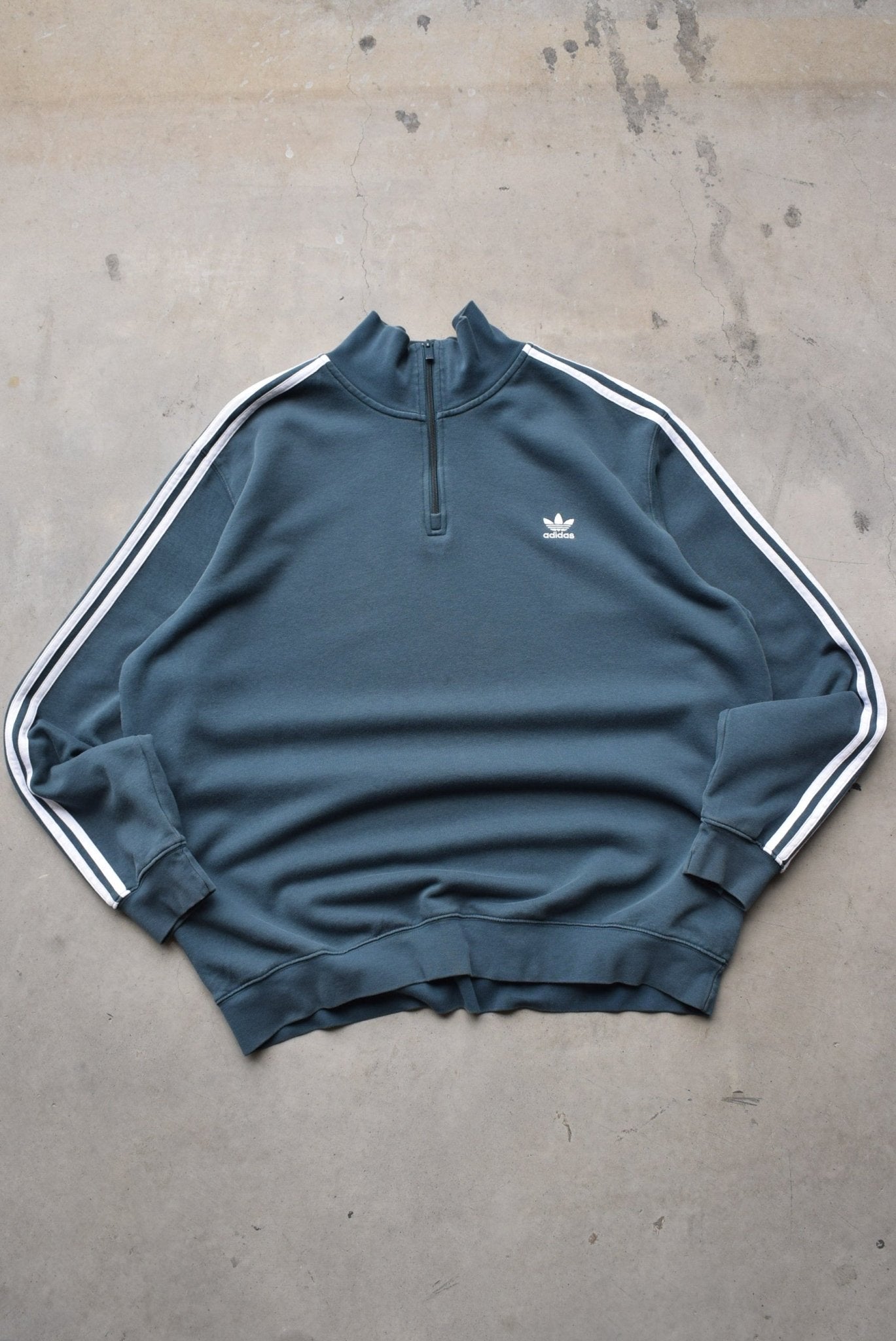 Adidas Slate Grey Embroidered Logo Quarter Zip — 2000s (XXL) - Retrospective Store
