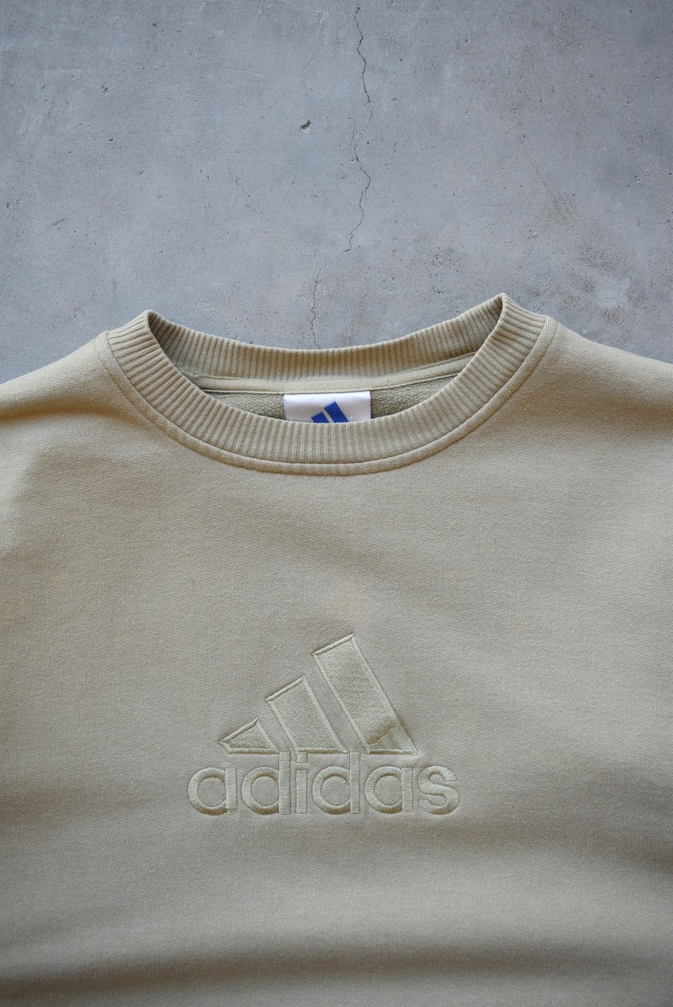 Adidas Tan Embroidered Spellout Crewneck — 1990s (S) - Retrospective Store