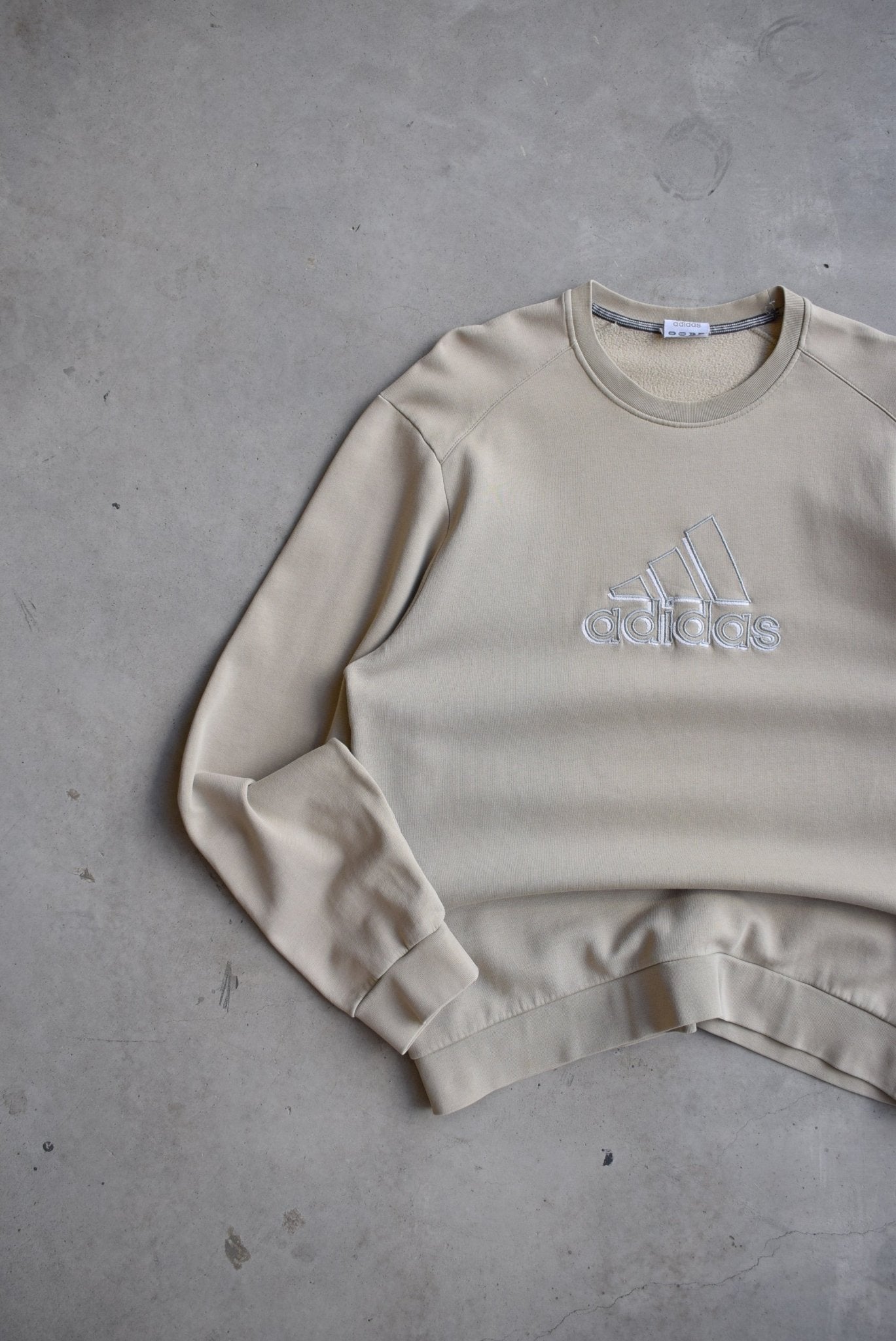 Adidas Tan Embroidered Spellout Crewneck — 2000s (L) - Retrospective Store