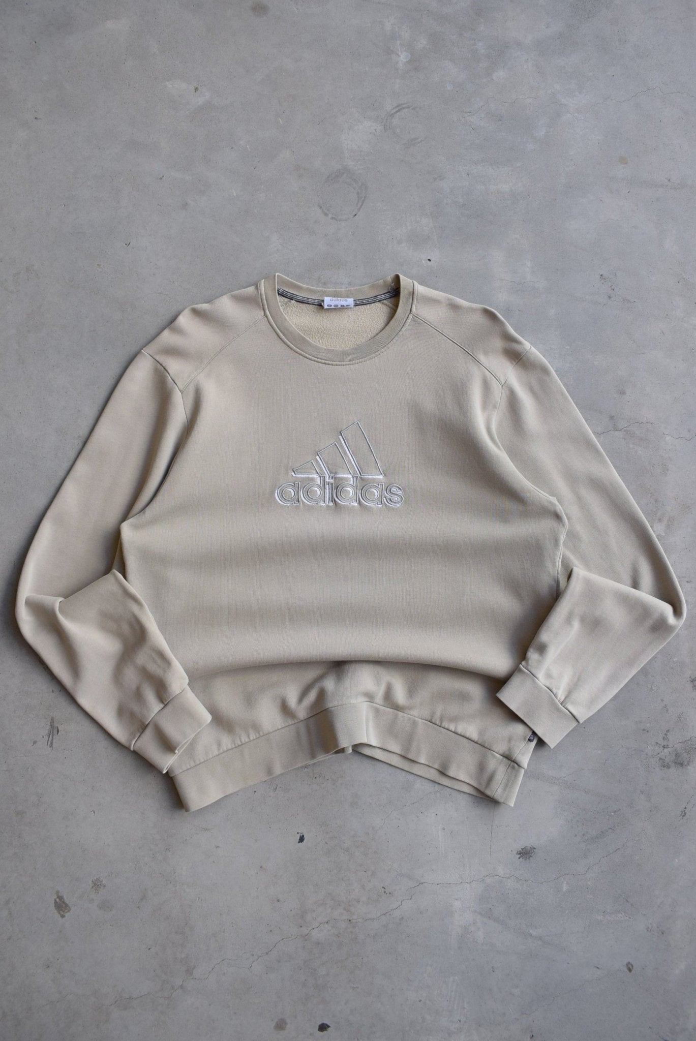 Adidas Tan Embroidered Spellout Crewneck — 2000s (L) - Retrospective Store