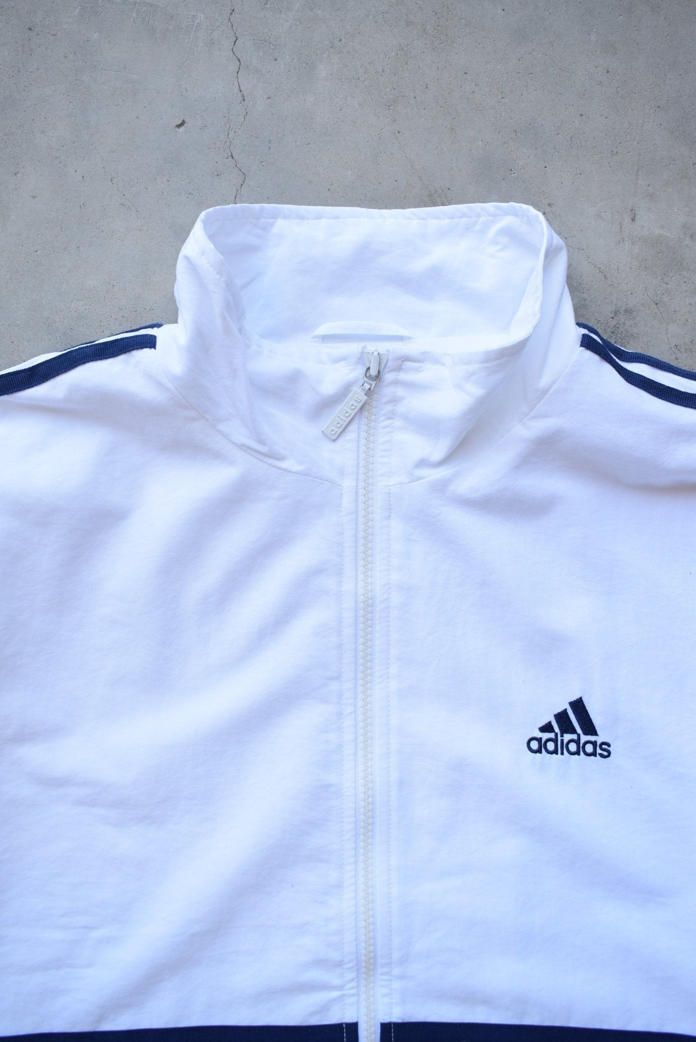Adidas White Embroidered Spellout Jacket — 1990s (L) - Retrospective Store