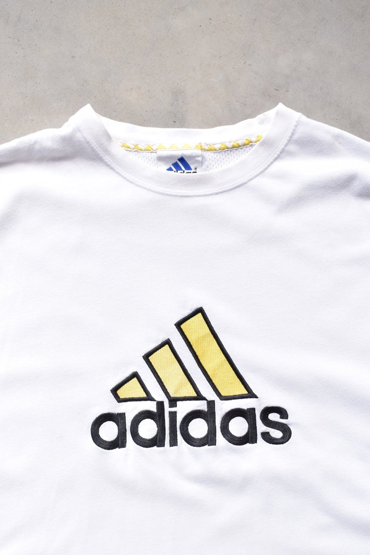 Adidas White Embroidered Spellout Tee — 1990s (XXL) - Retrospective Store