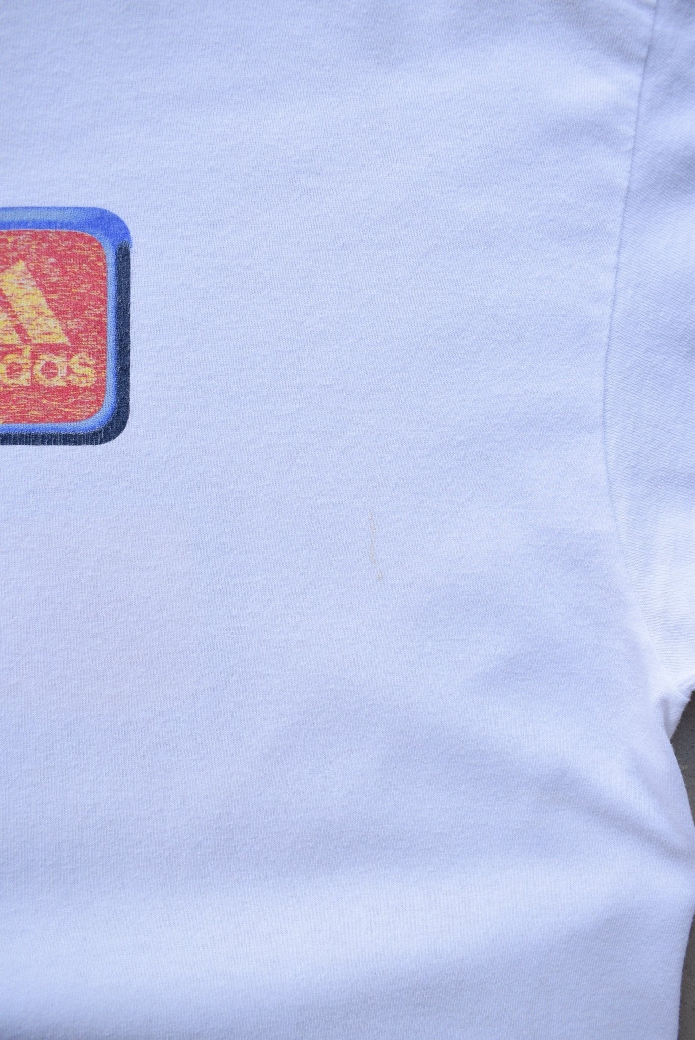 Adidas White Graphic Tee — 1990s (XL) - Retrospective Store