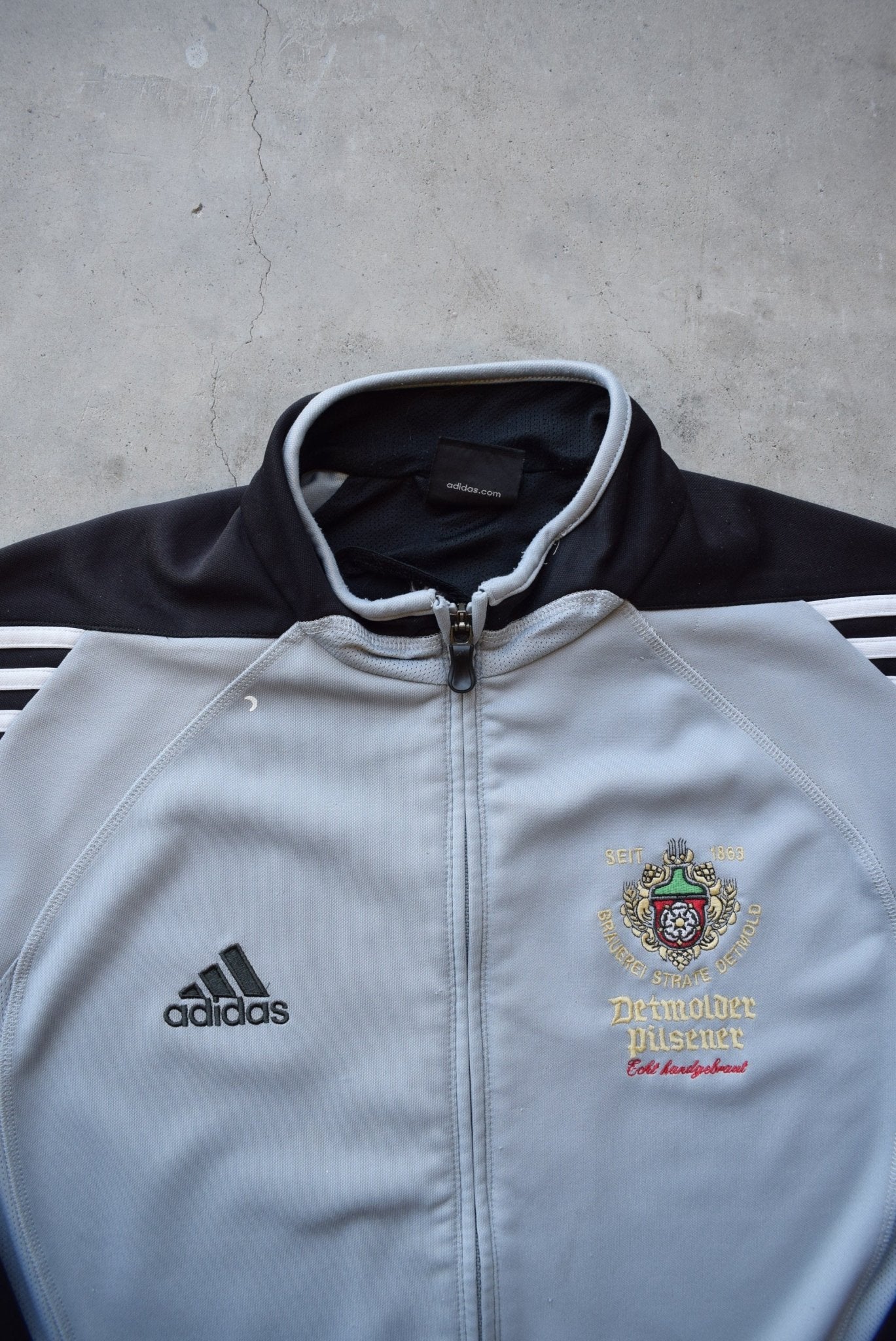 Adidas x Detmolder Pilsener Black & Grey Embroidered Logo Jacket — 2000s (L) - Retrospective Store