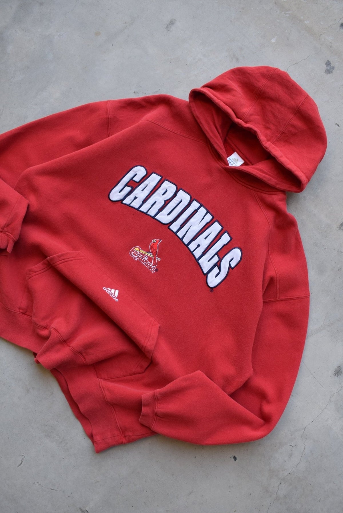 Adidas x MLB St. Louis Cardinals Red Embroidered Spellout Hoodie — 2000s (XXL) - Retrospective Store