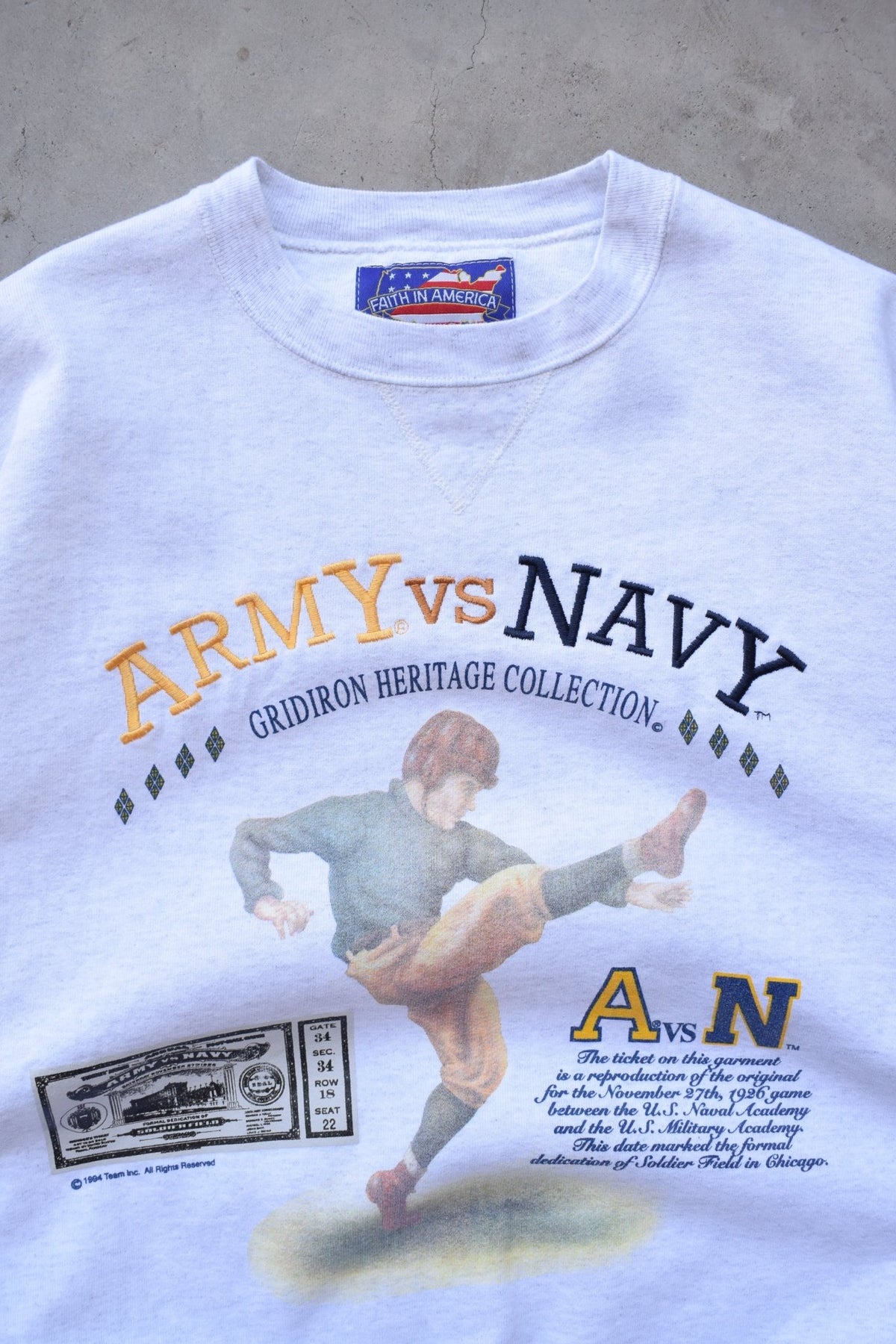 Army vs. Navy Gridiron Grey Embroidered Crewneck — 1994 (M/L) - Retrospective Store