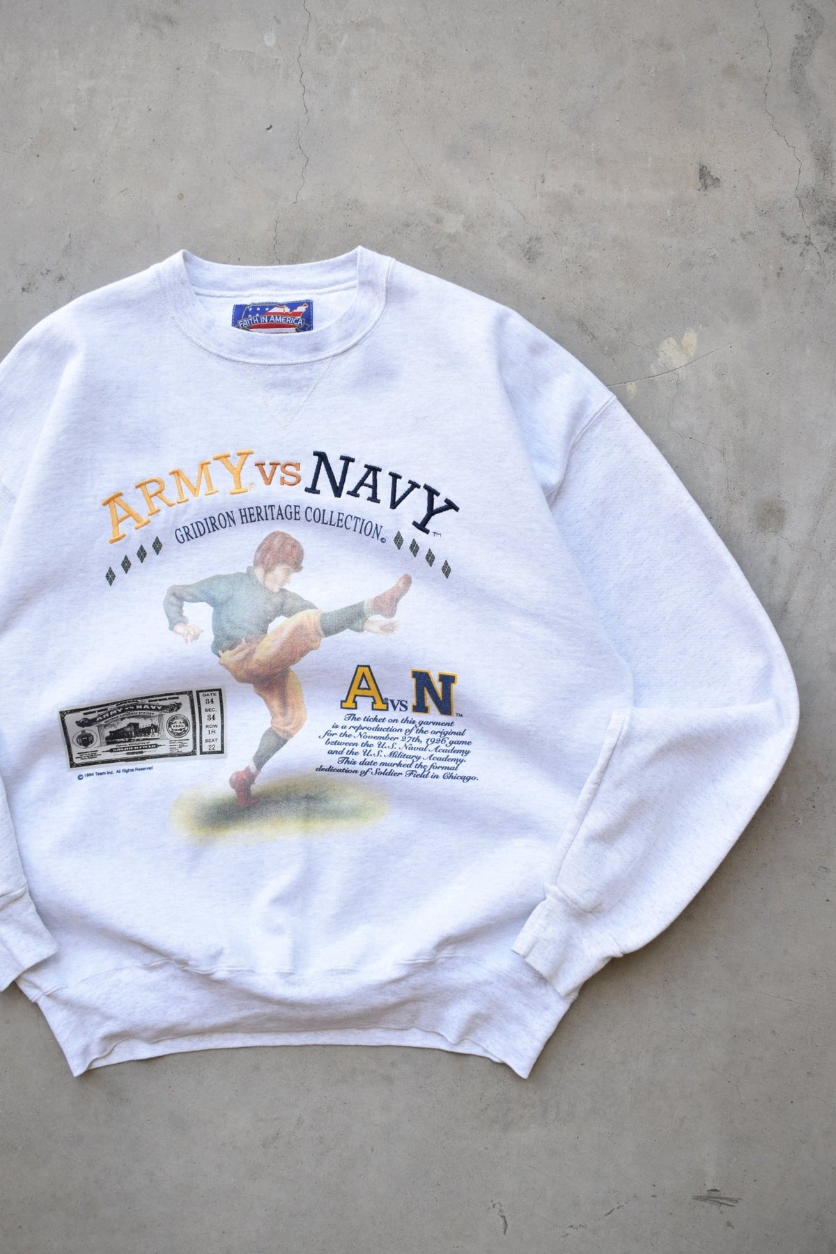 Army vs. Navy Gridiron Grey Embroidered Crewneck — 1994 (M/L) - Retrospective Store