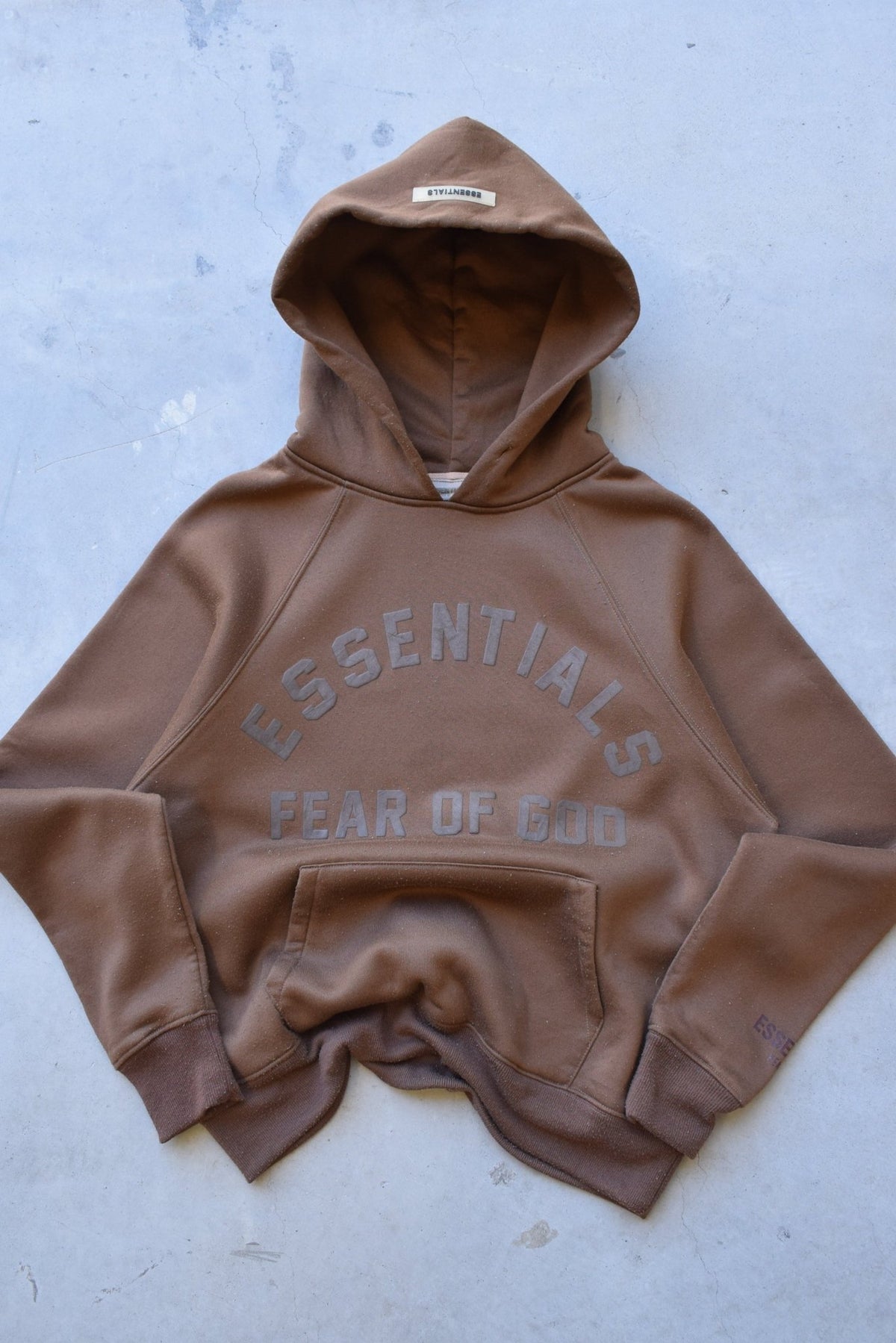 Bootleg Essentials Fear of God Brown Spellout Hoodie — 2000s (M) - Retrospective Store