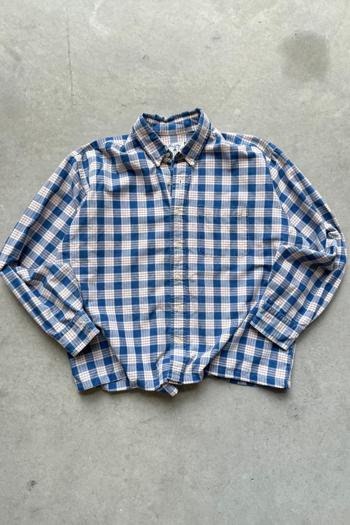 Brooks Brothers Blue & White Cropped Long Sleeve Button Up — 2000s (L/XL) - Retrospective Store