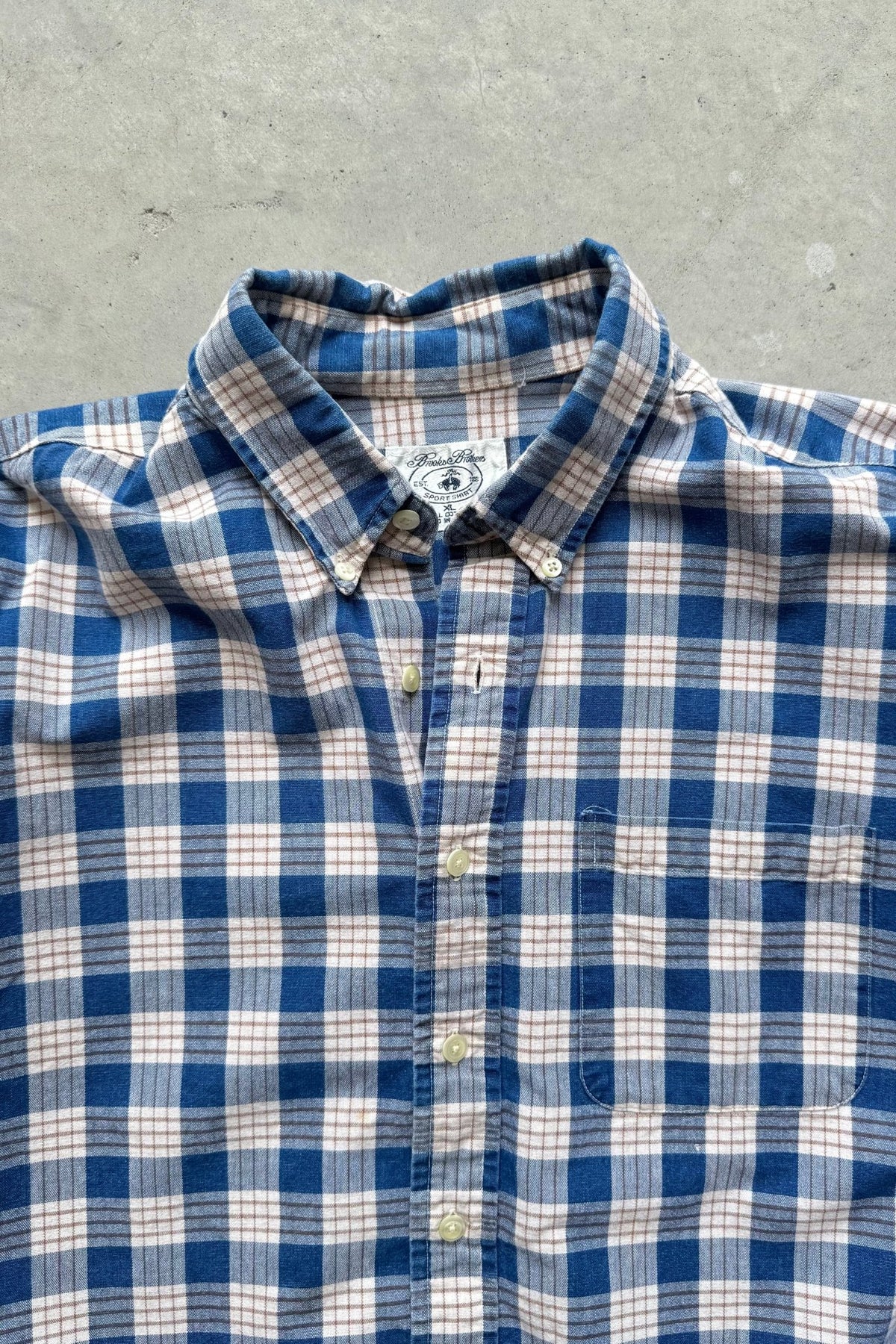 Brooks Brothers Blue & White Cropped Long Sleeve Button Up — 2000s (L/XL) - Retrospective Store