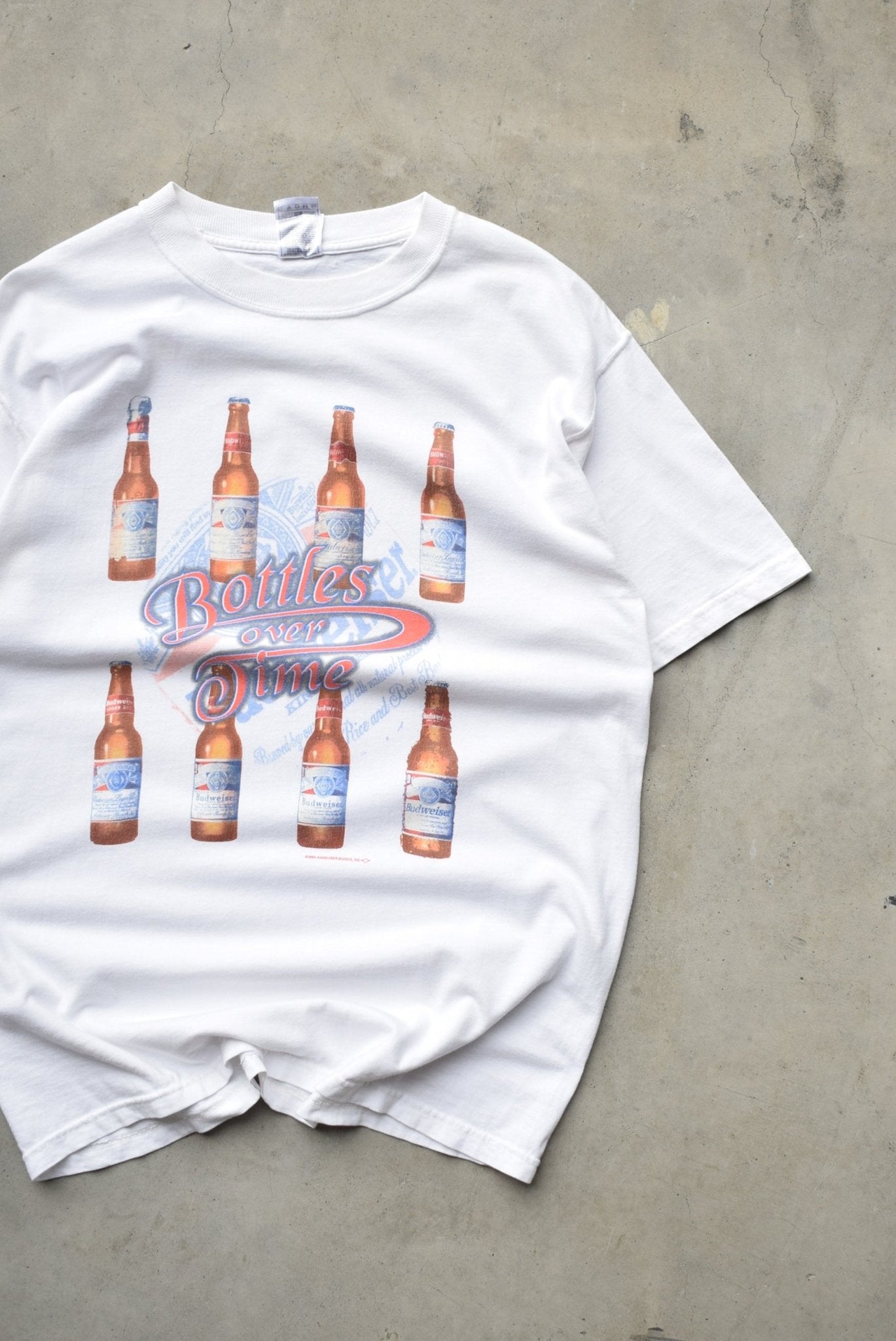 Budweiser 'Bottles over time' White Graphic Tee — 1999 (M) - Retrospective Store
