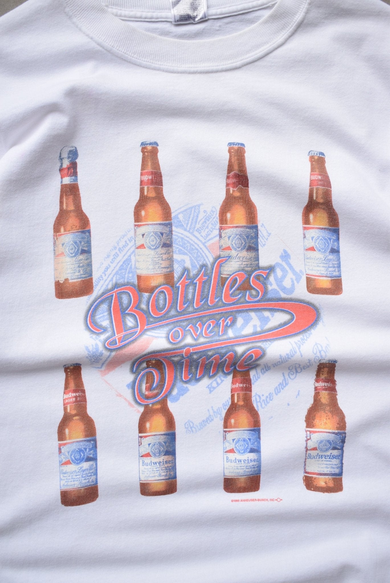 Budweiser 'Bottles over time' White Graphic Tee — 1999 (M) - Retrospective Store