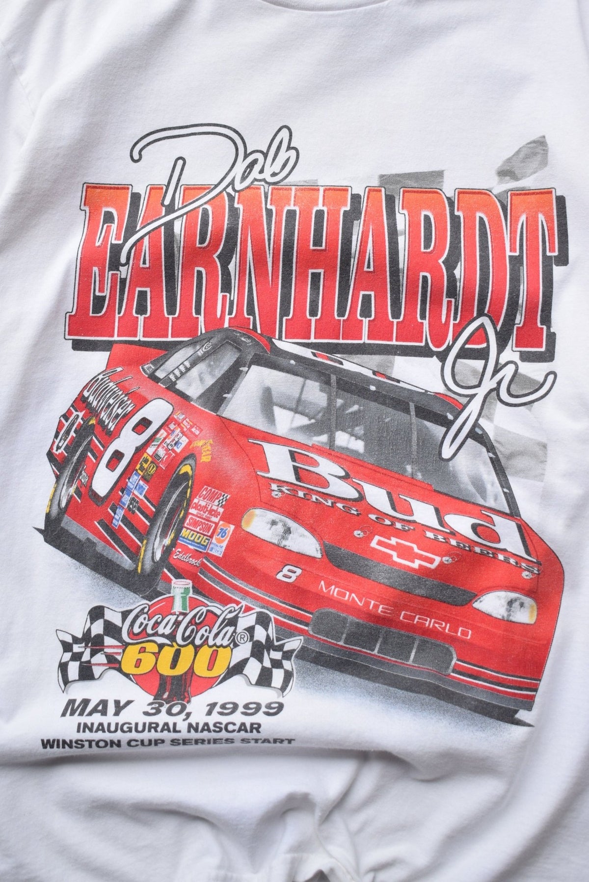 Budweiser Racing Dale Earnhardt Jr. White Graphic Tee — 1999 (L) - Retrospective Store
