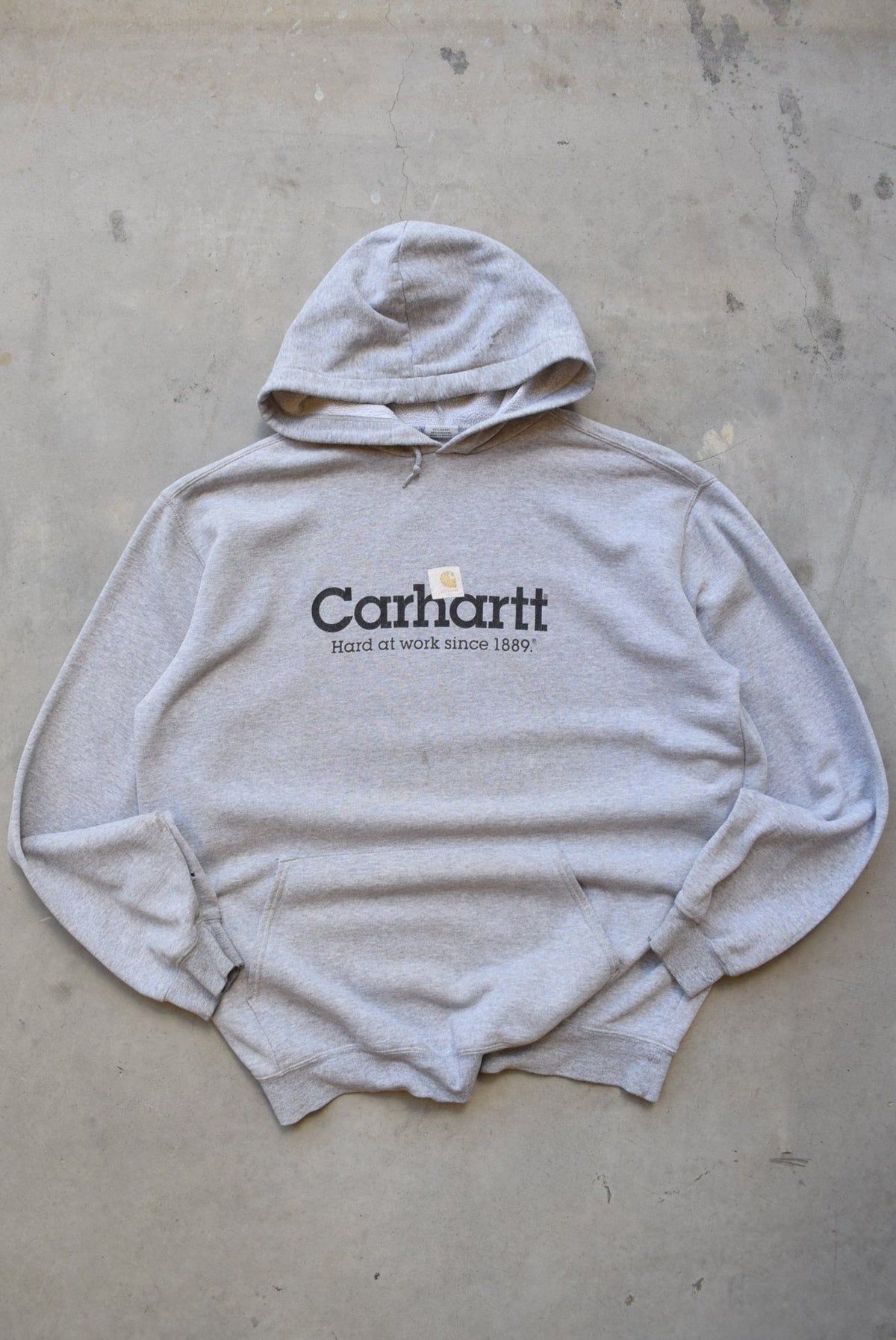 Carhartt Grey Spellout Hoodie — 1990s (L) - Retrospective Store