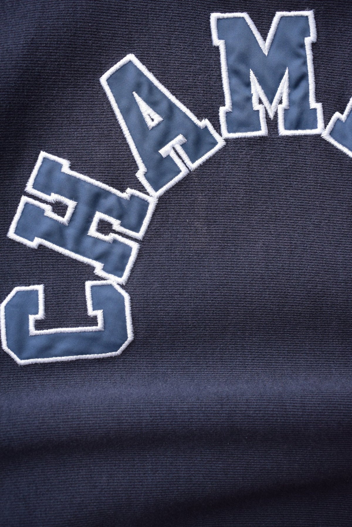 Champion Reverse-Weave Navy Embroidered Spellout Crewneck — 2000s (S) - Retrospective Store