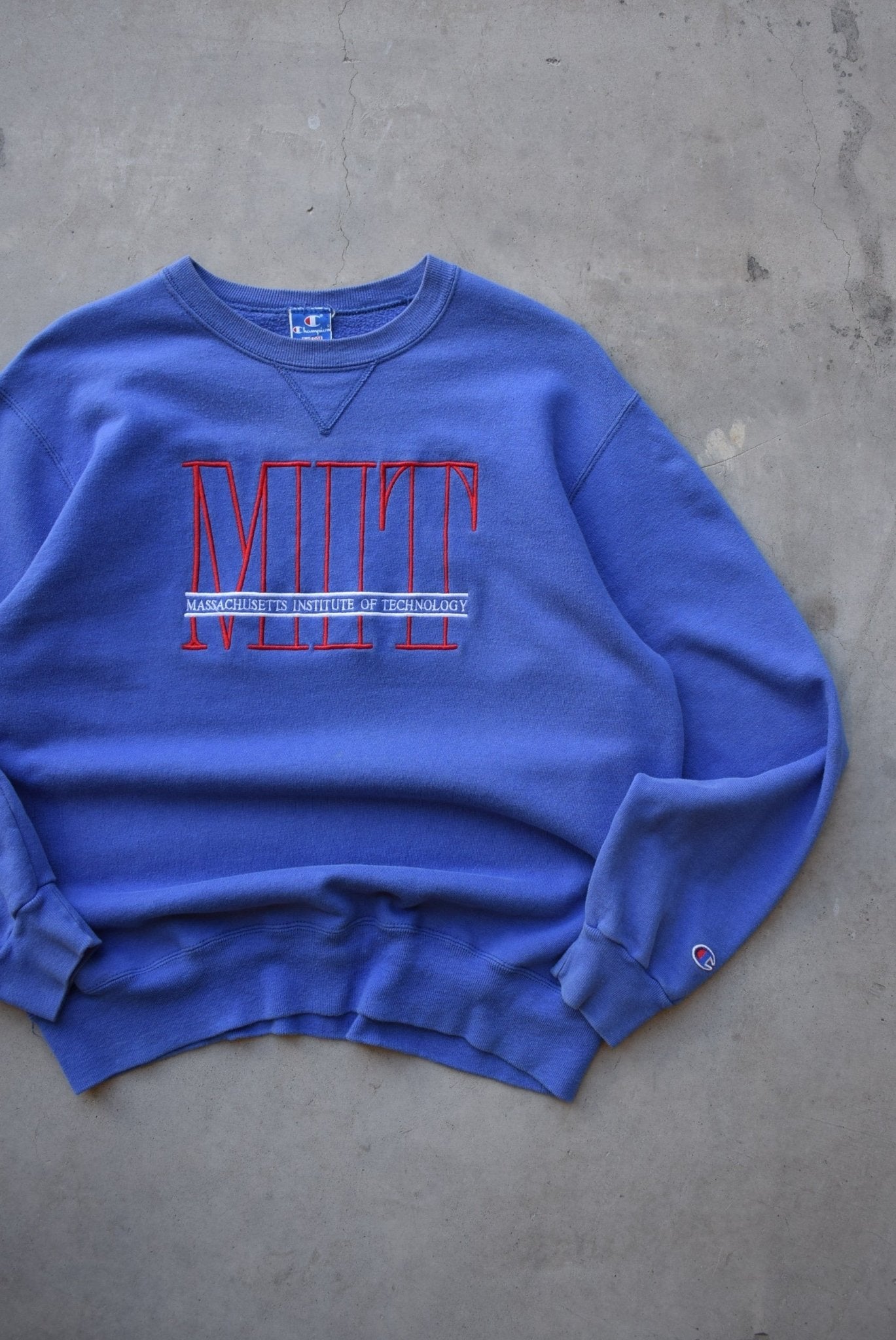 Champion x Massachusetts Institute of Technology Blue Embroidered Crewneck — 1990s (L) - Retrospective Store