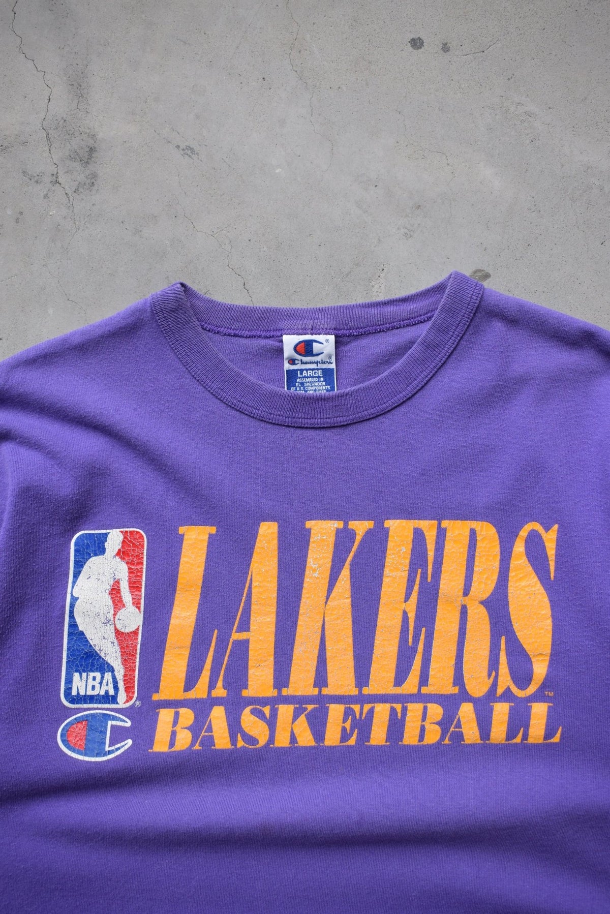 Champion x NBA Los Angeles Lakers Basketball Purple Graphic Tee — 1990s (L) - Retrospective Store