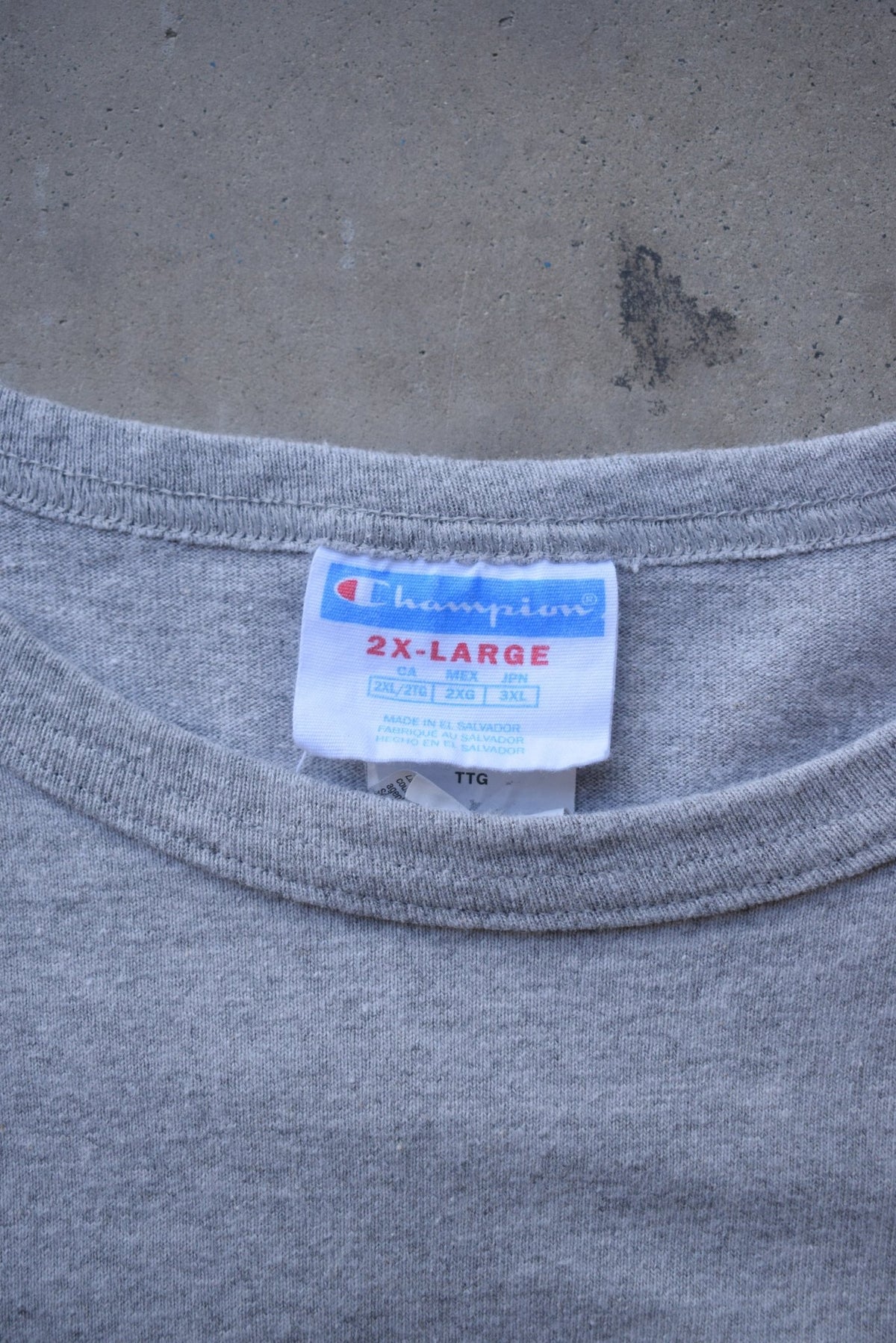 Champion x University of Michigan Grey Spellout Tee — 1990s (XXL) - Retrospective Store