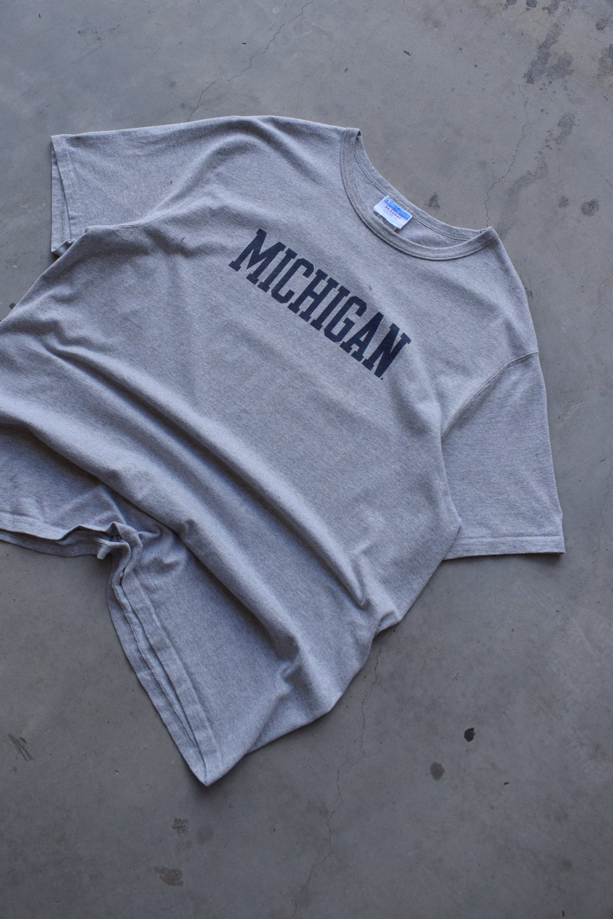 Champion x University of Michigan Grey Spellout Tee — 1990s (XXL) - Retrospective Store