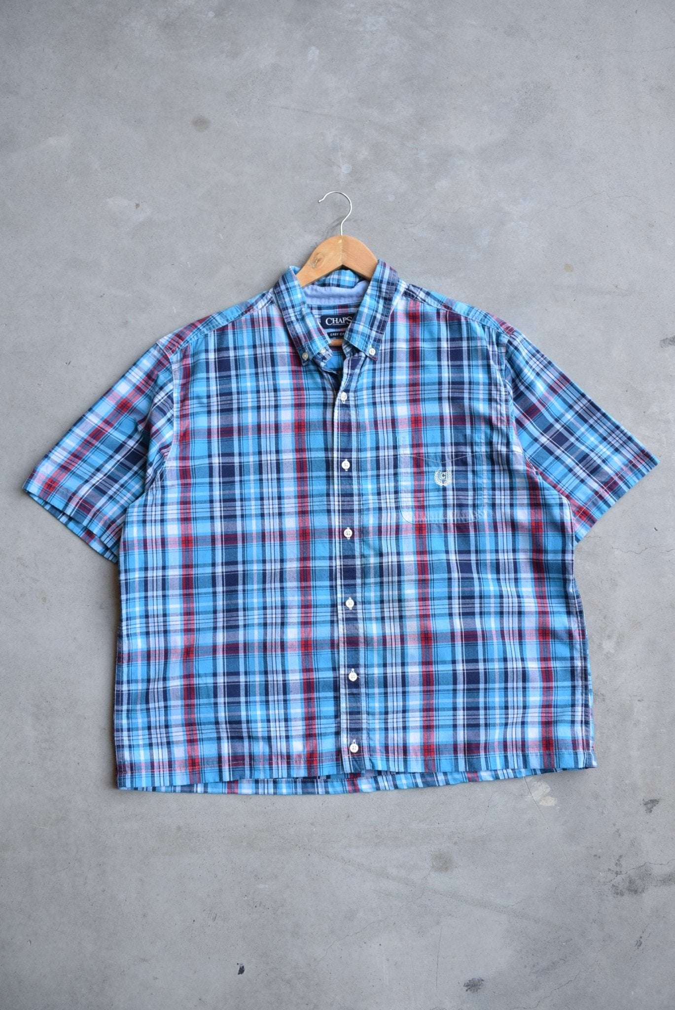 Chaps Ralph Lauren Blue Cropped Button Up — 2000s (L) - Retrospective Store