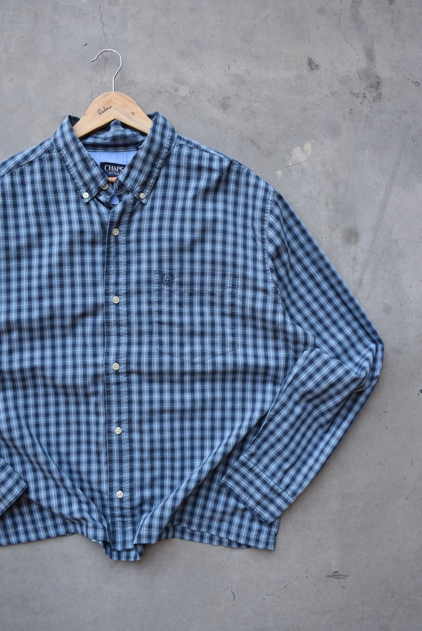 Chaps Ralph Lauren Blue Cropped Long Sleeve Button Up — 2000s (XL) - Retrospective Store