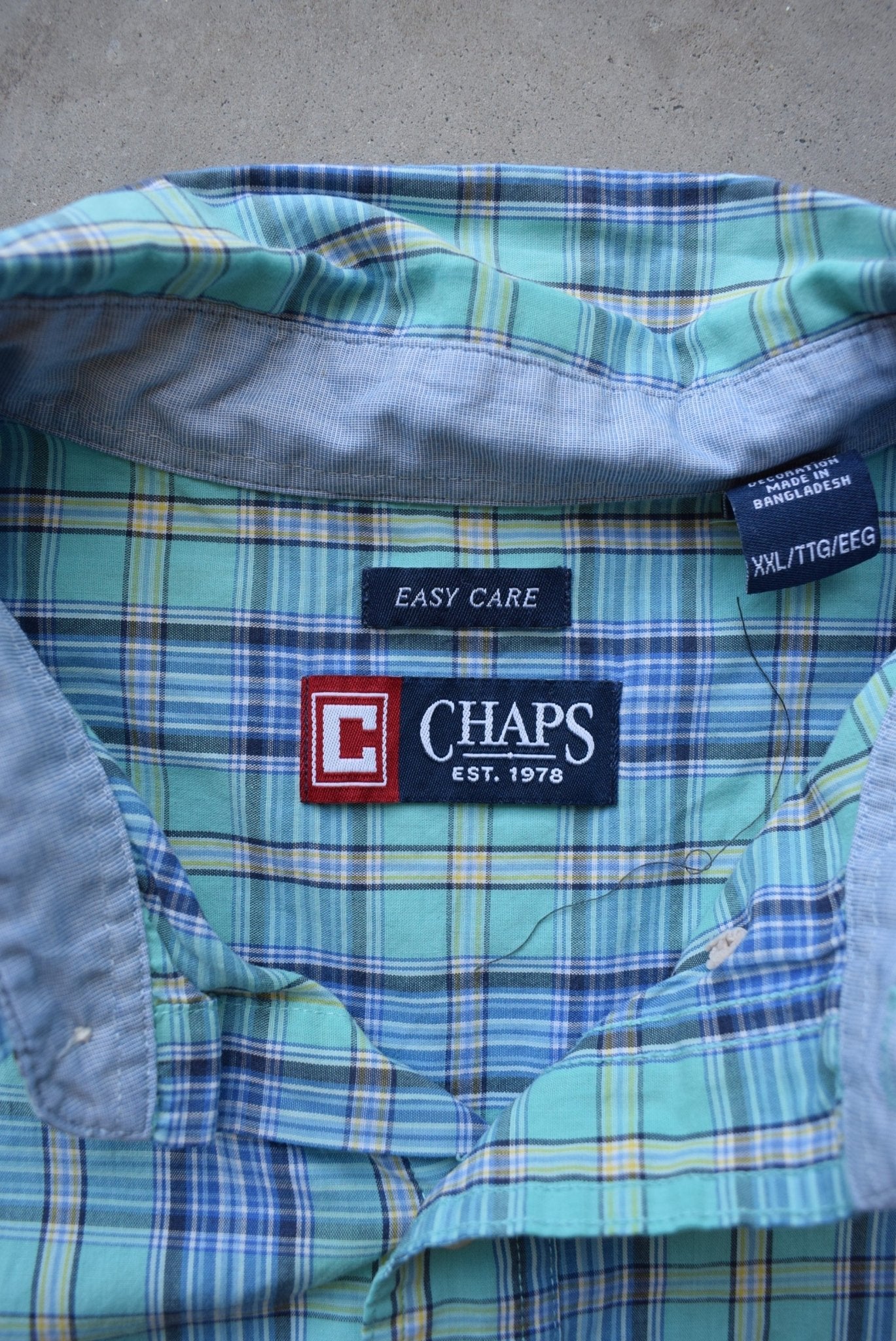 Chaps Ralph Lauren Blue & Green Cropped Button Up — 2000s (XL) - Retrospective Store