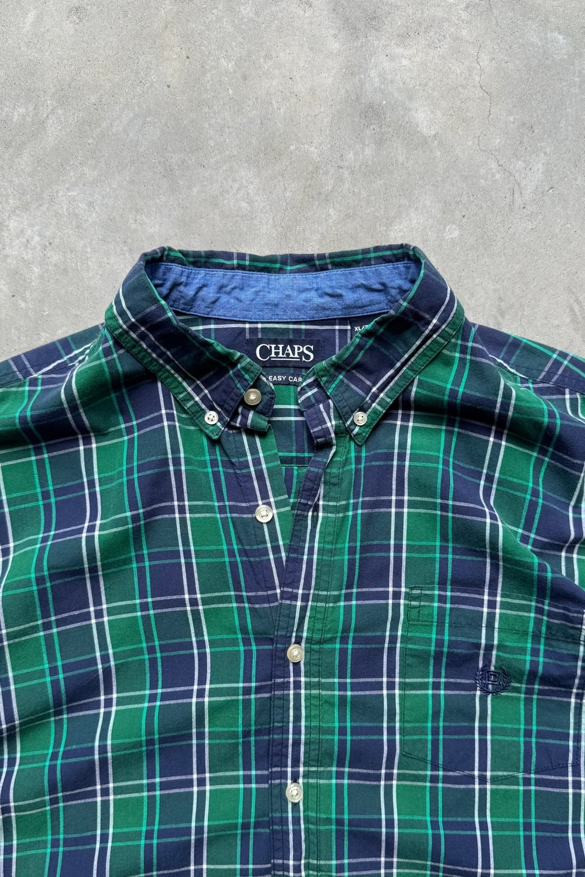 Chaps Ralph Lauren Green & Navy Cropped Long Sleeve Button Up — 2000s (M/L) - Retrospective Store
