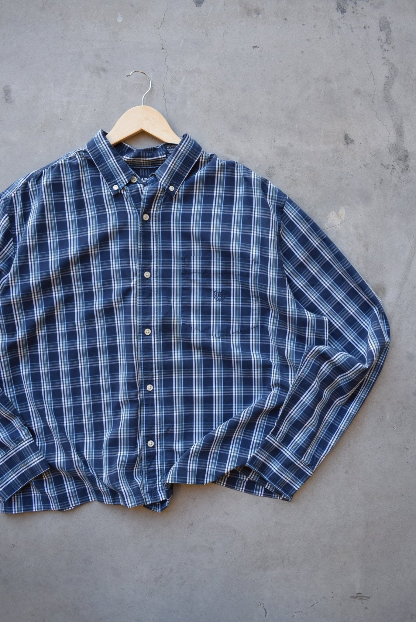 Chaps Ralph Lauren Navy Cropped Long Sleeve Button Up — 2000s (XL) - Retrospective Store