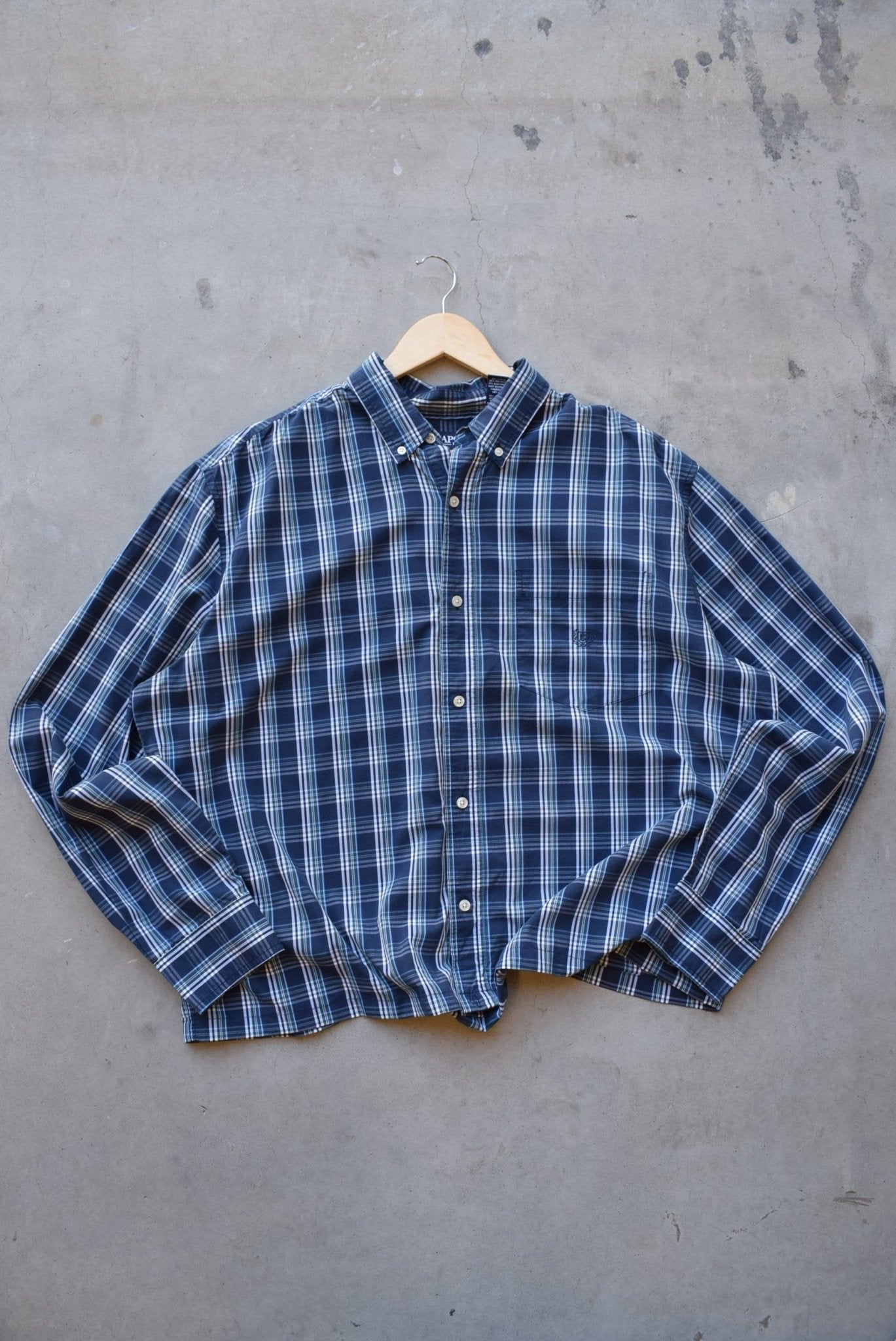 Chaps Ralph Lauren Navy Cropped Long Sleeve Button Up — 2000s (XL) - Retrospective Store