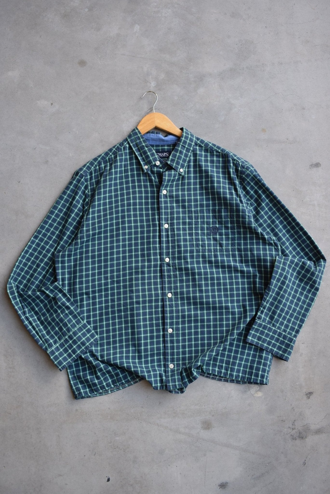 Chaps Ralph Lauren Navy & Green Cropped Button Up — 2000s (XL) - Retrospective Store