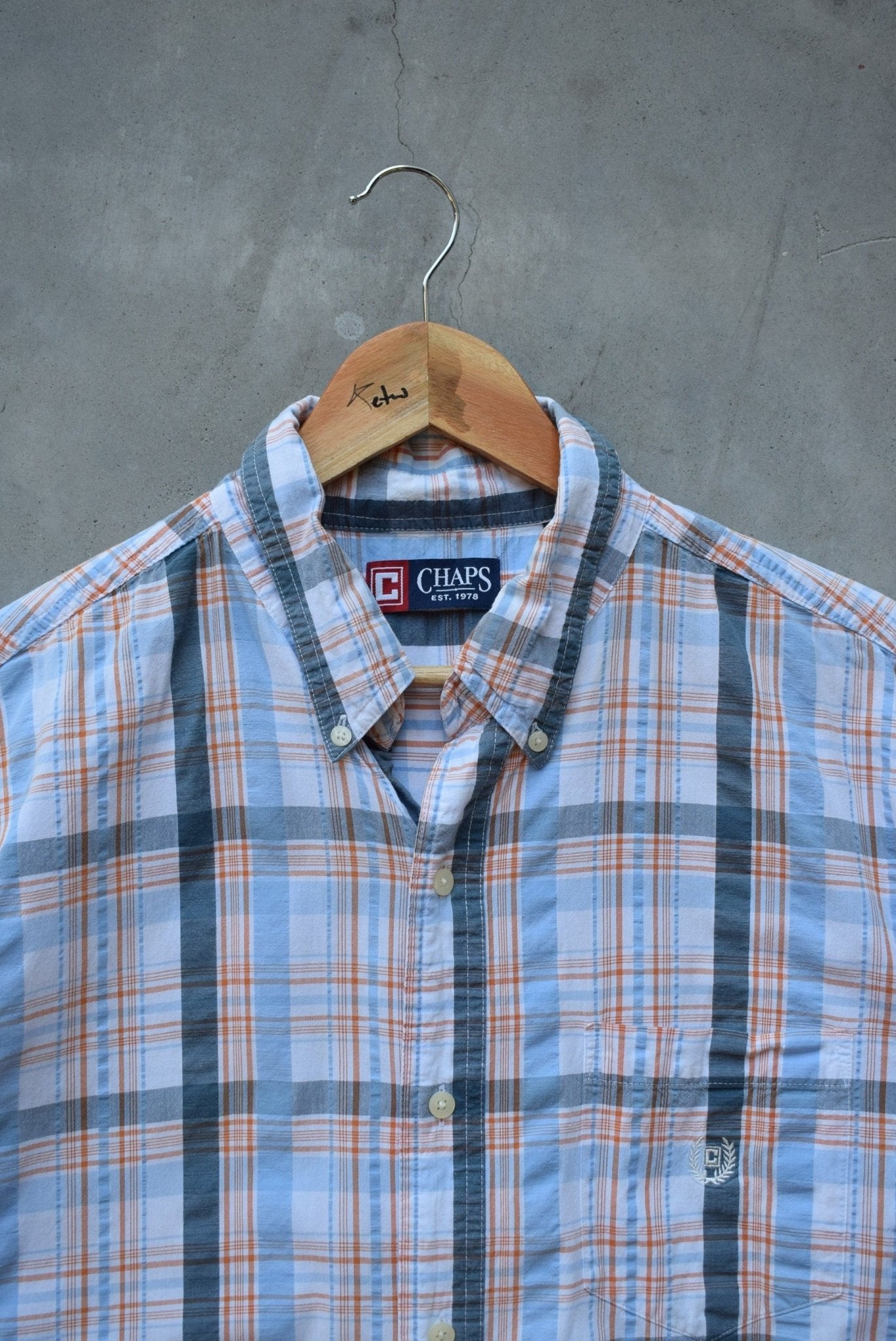 Chaps Ralph Lauren Orange & Blue Cropped Button Up — 2000s (L) - Retrospective Store