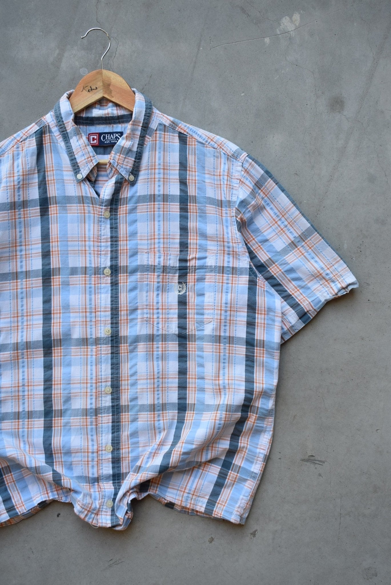 Chaps Ralph Lauren Orange & Blue Cropped Button Up — 2000s (L) - Retrospective Store