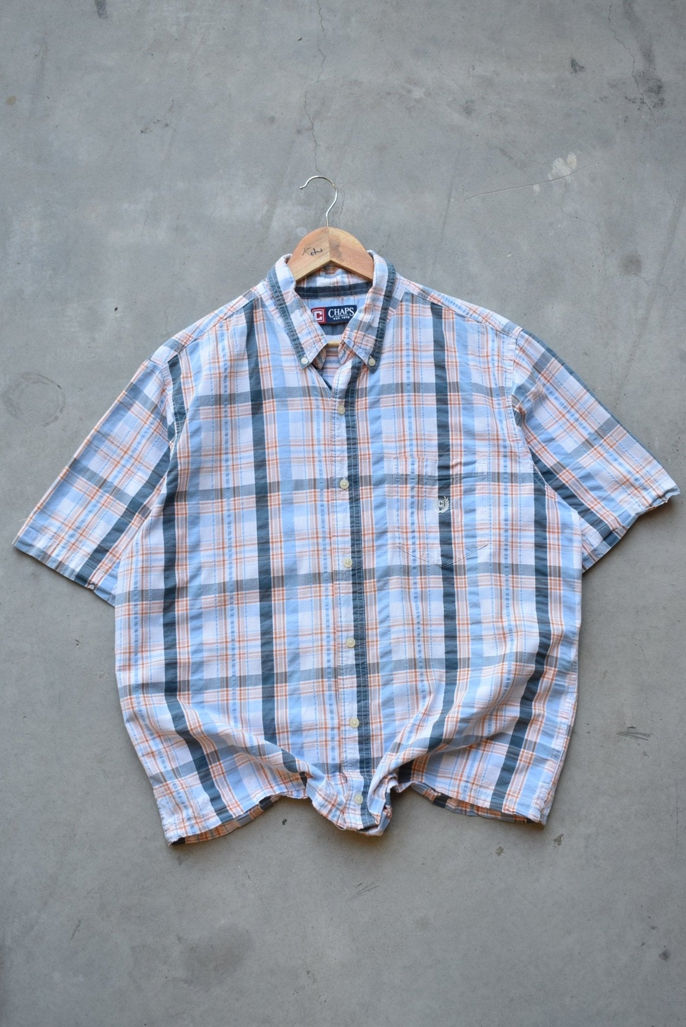 Chaps Ralph Lauren Orange & Blue Cropped Button Up — 2000s (L) - Retrospective Store