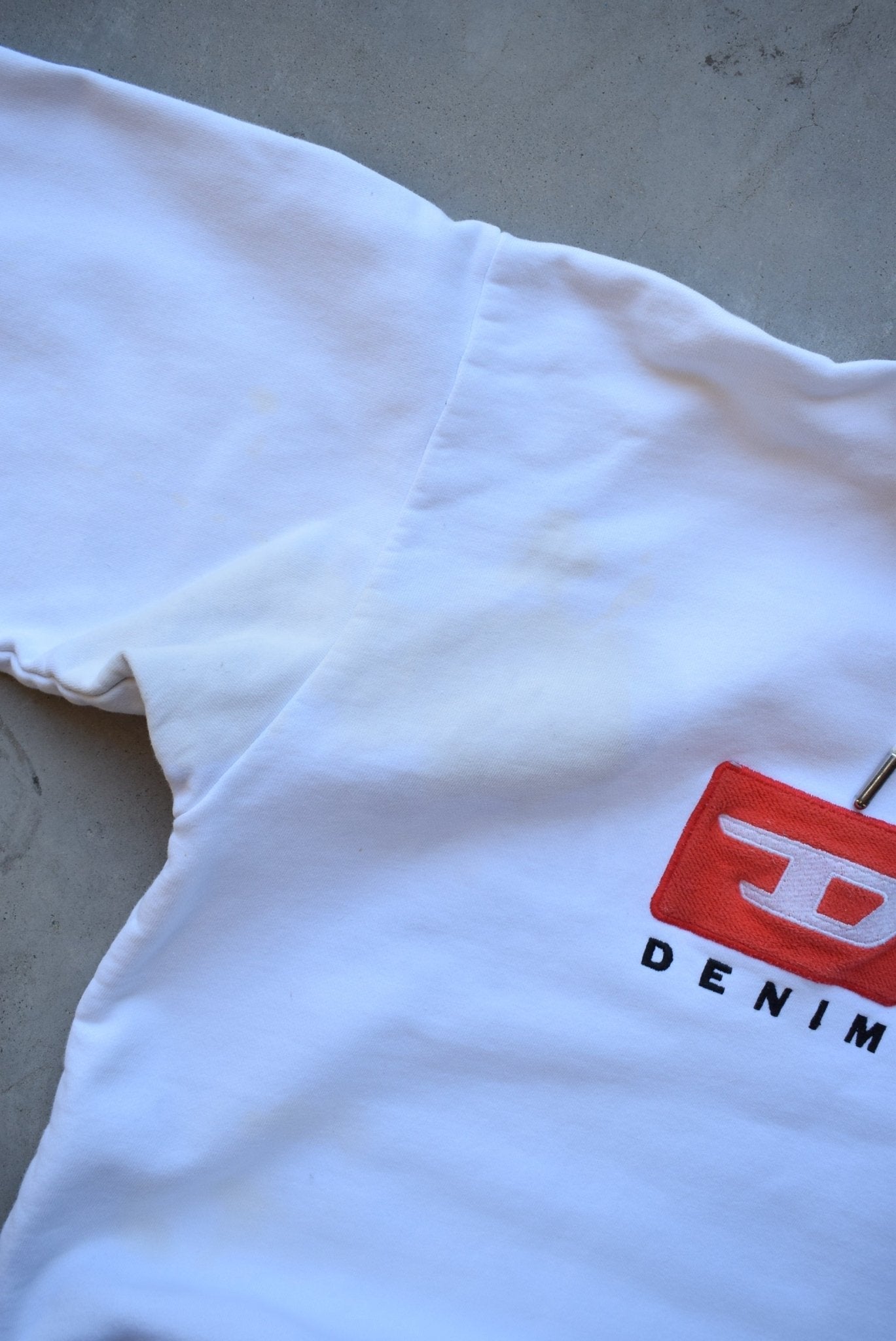 Diesel Denim Division White Embroidered Spellout Hoodie — 2000s (M) - Retrospective Store