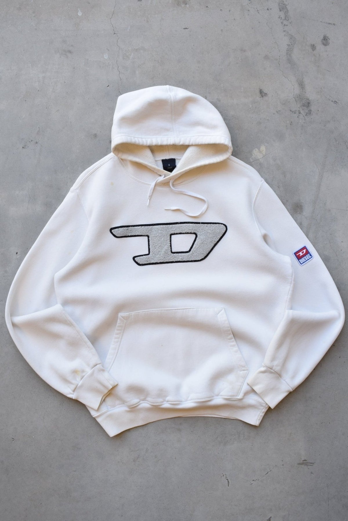 Diesel White Embroidered Logo Hoodie — 2000s (S) - Retrospective Store