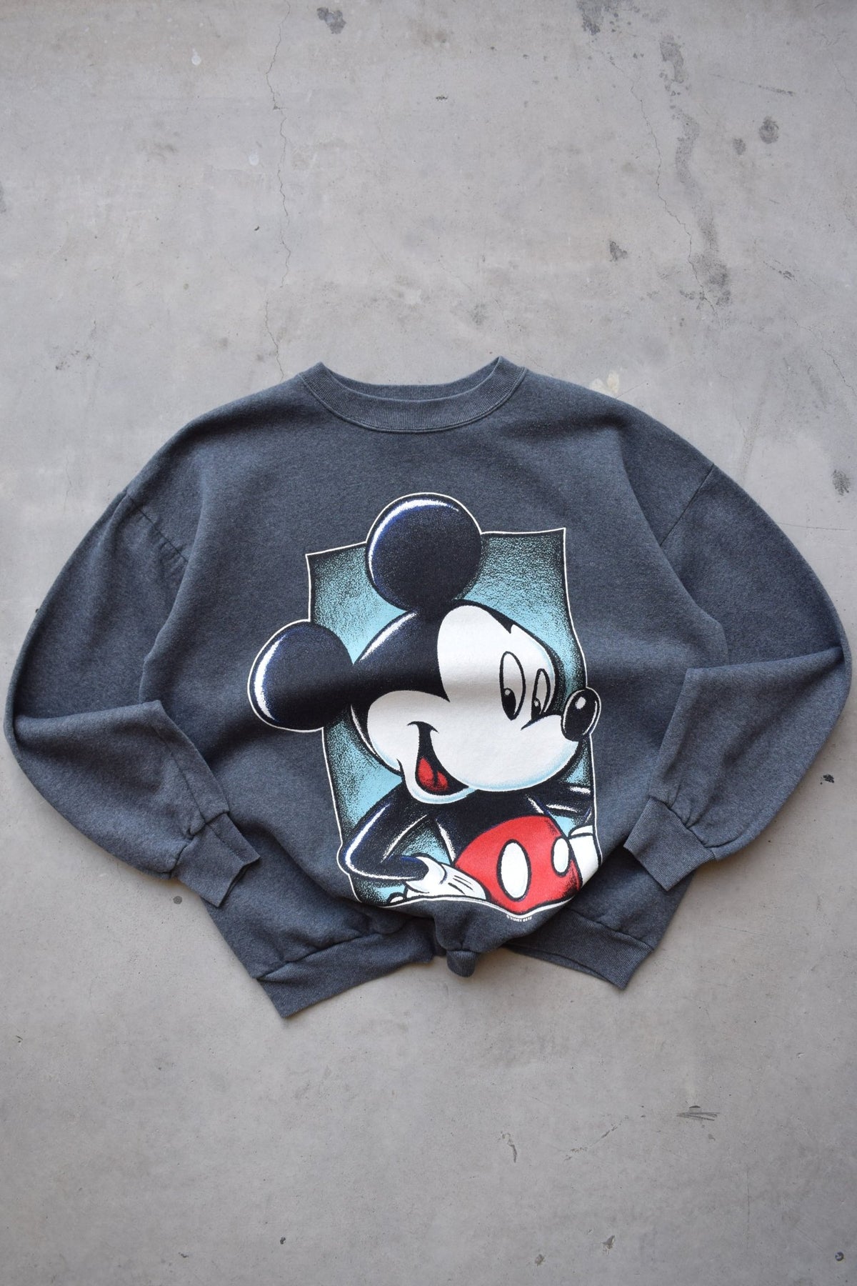 Disney Mickey Mouse Charcoal Graphic Crewneck — 1990s (M/L) - Retrospective Store