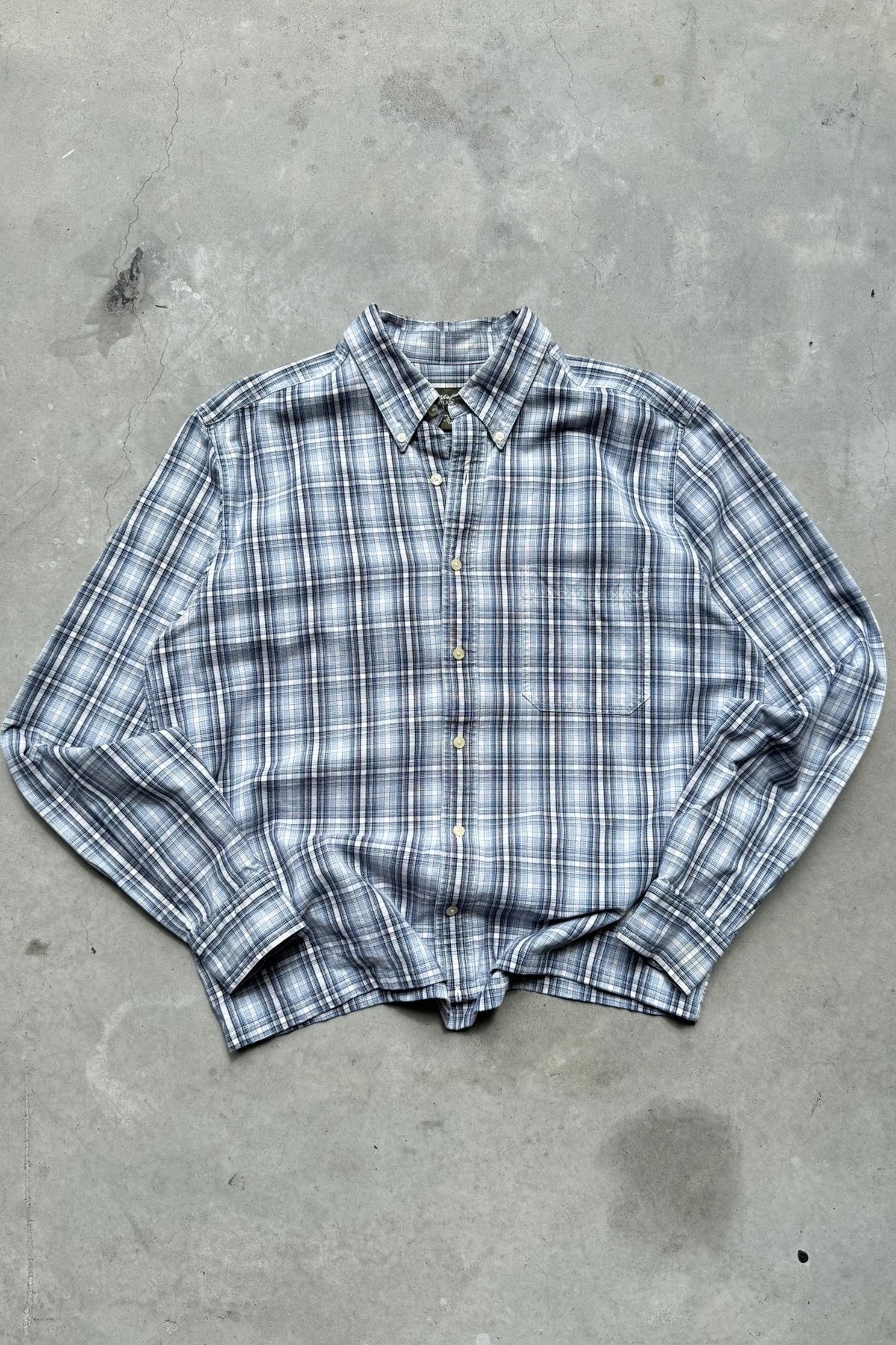 Eddie Bauer Blue & White Cropped Long Sleeve Button Up — 2000s (M/L) - Retrospective Store