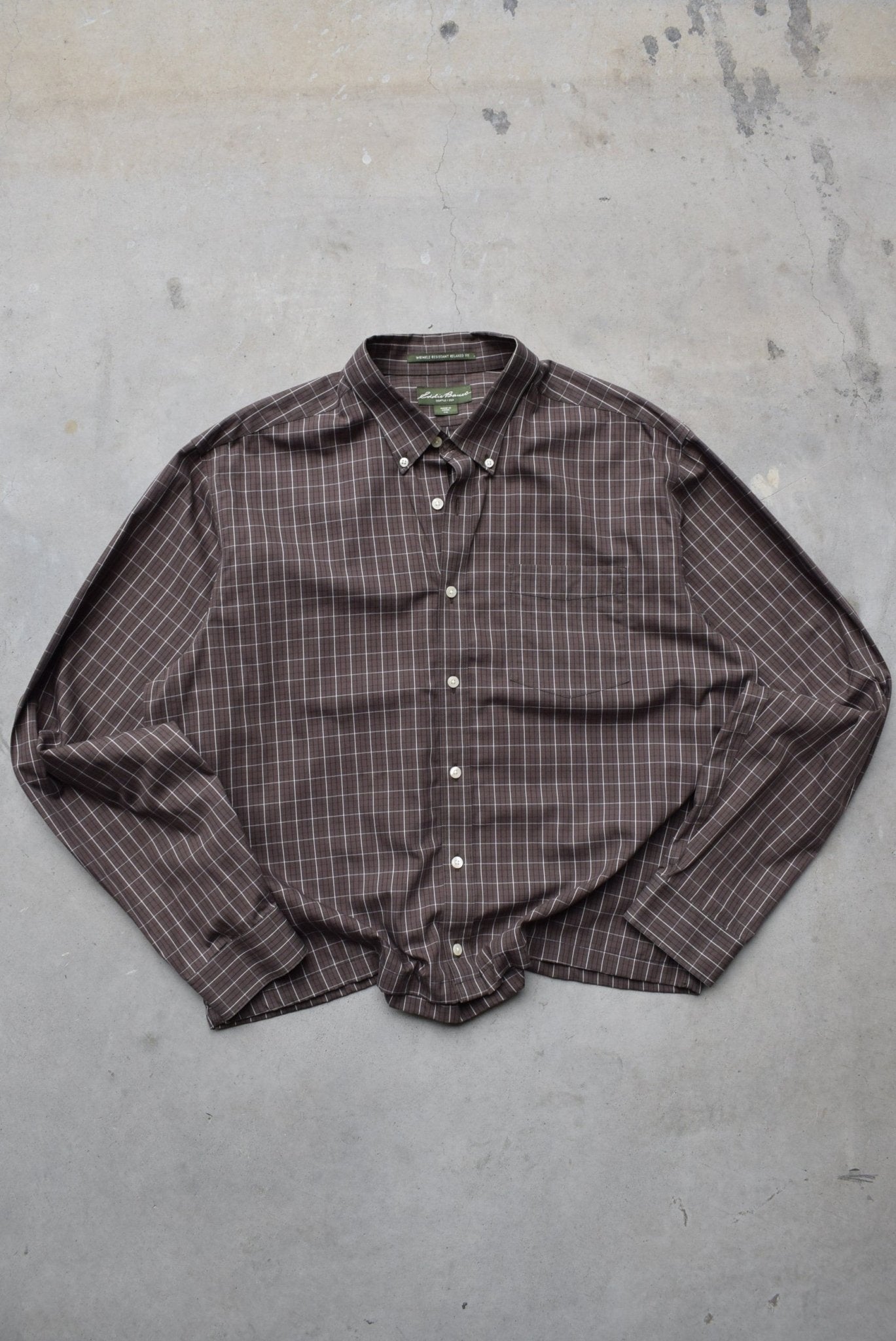 Eddie Bauer Brown Cropped Long Sleeve Button Up — 2000s (L/XL) - Retrospective Store