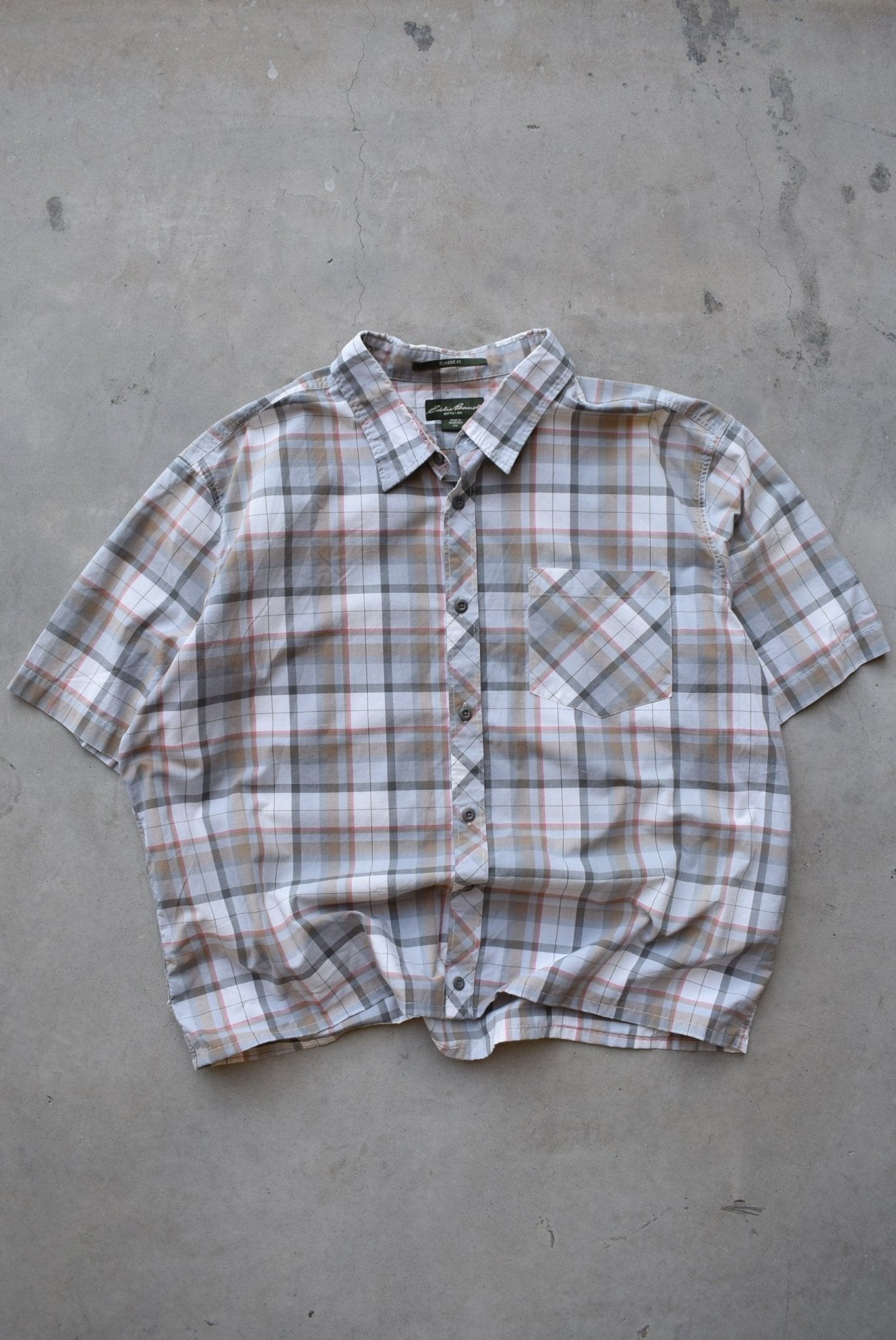 Eddie Bauer Grey Cropped Button Up — 2000s (XXL) - Retrospective Store
