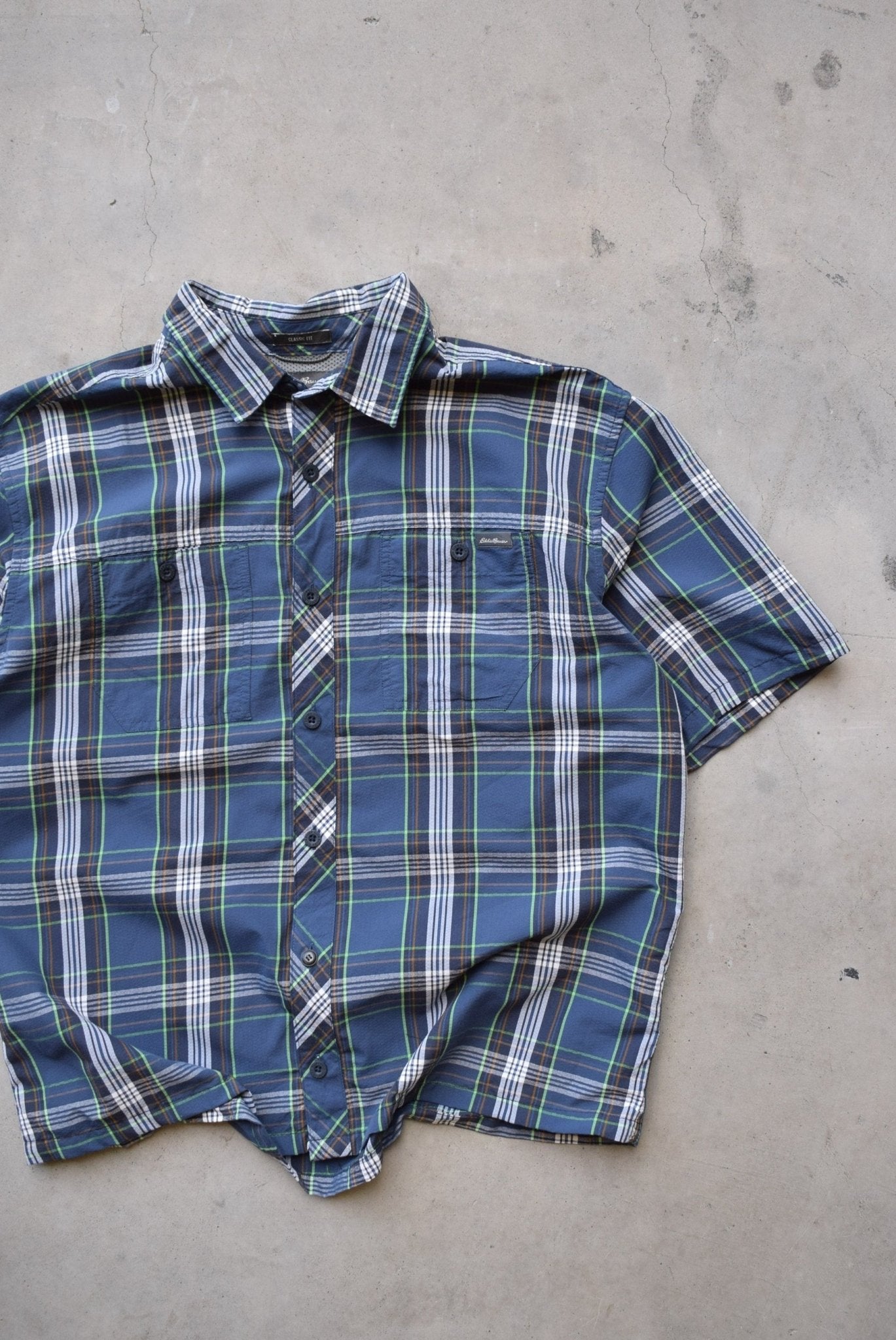 Eddie Bauer Navy Cropped Button Up — 2000s (M) - Retrospective Store