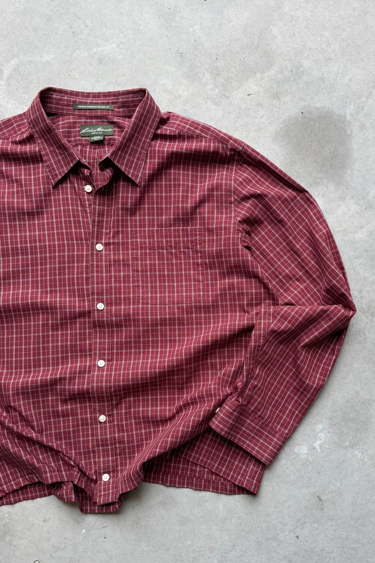 Eddie Bauer Red Cropped Long Sleeve Button Up — 2000s (XXL) - Retrospective Store