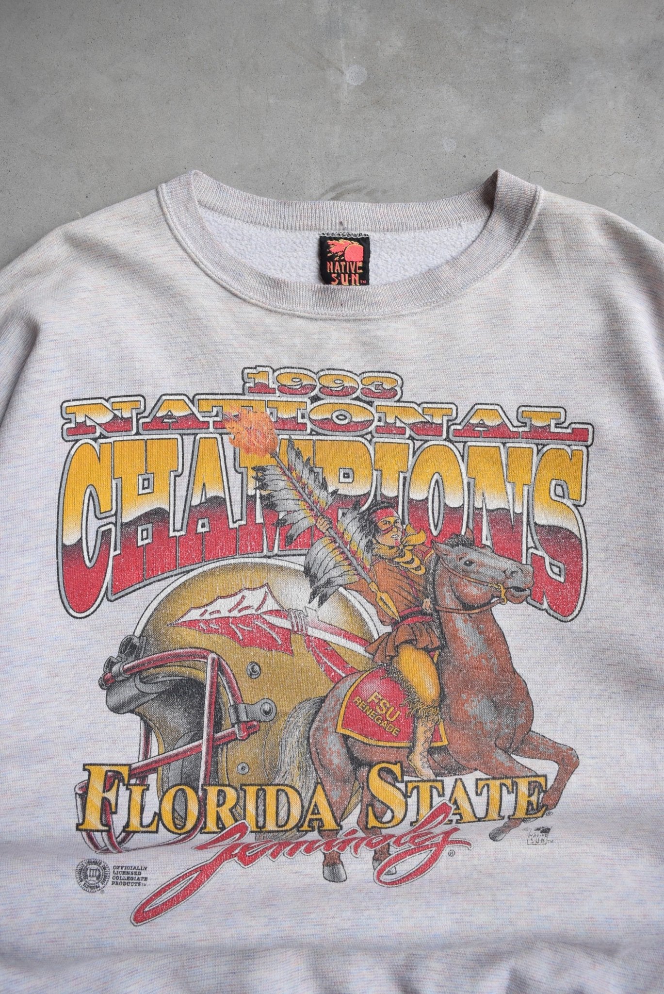 Florida State University National Champions Grey Graphic Crewneck — 1993 (M) - Retrospective Store