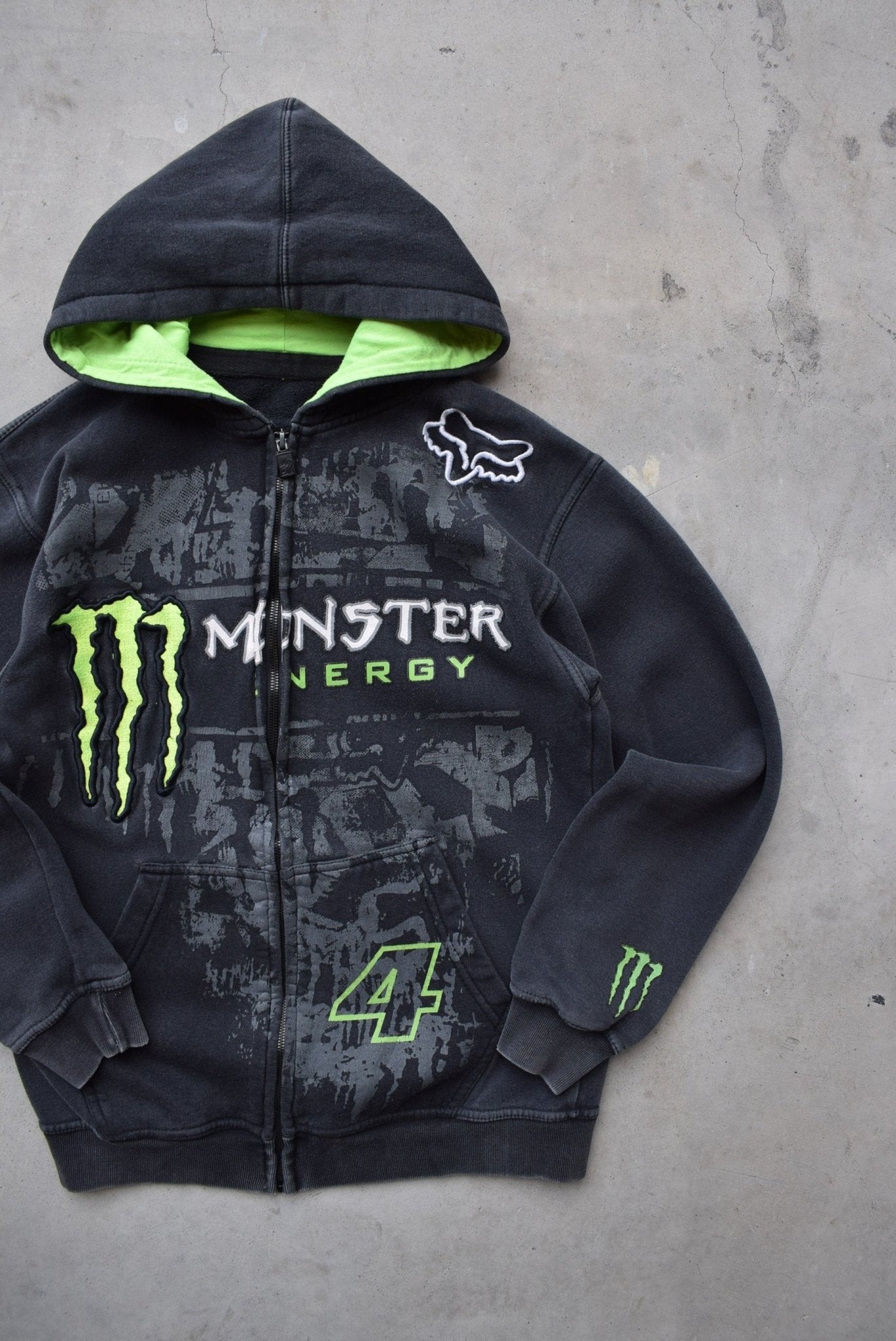Fox Racing Monster Energy Black Embroidered Full-Zip Hoodie — 2000s (S) - Retrospective Store