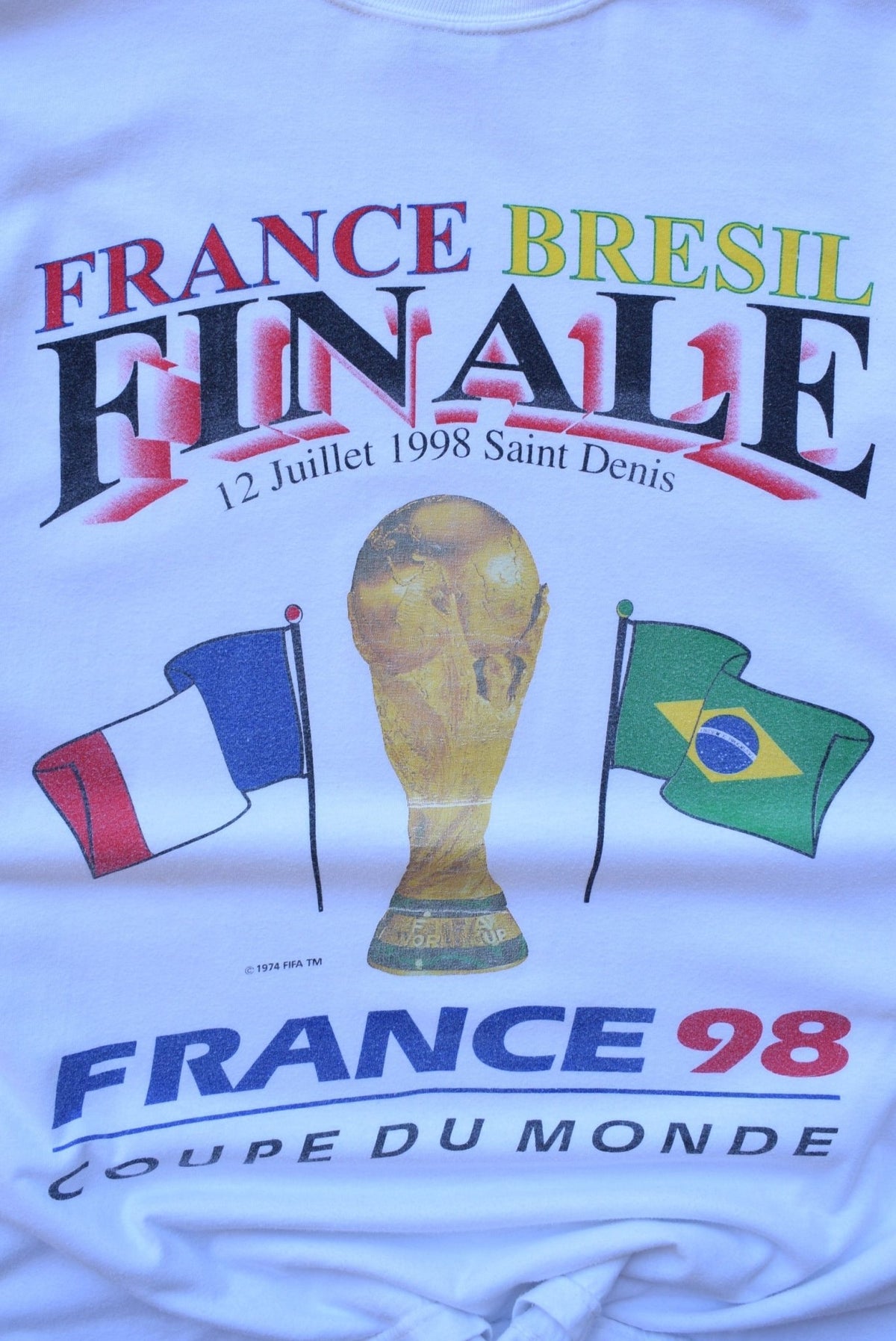 France vs Brazil FIFA World Cup White Graphic Tee — 1998 (L) - Retrospective Store