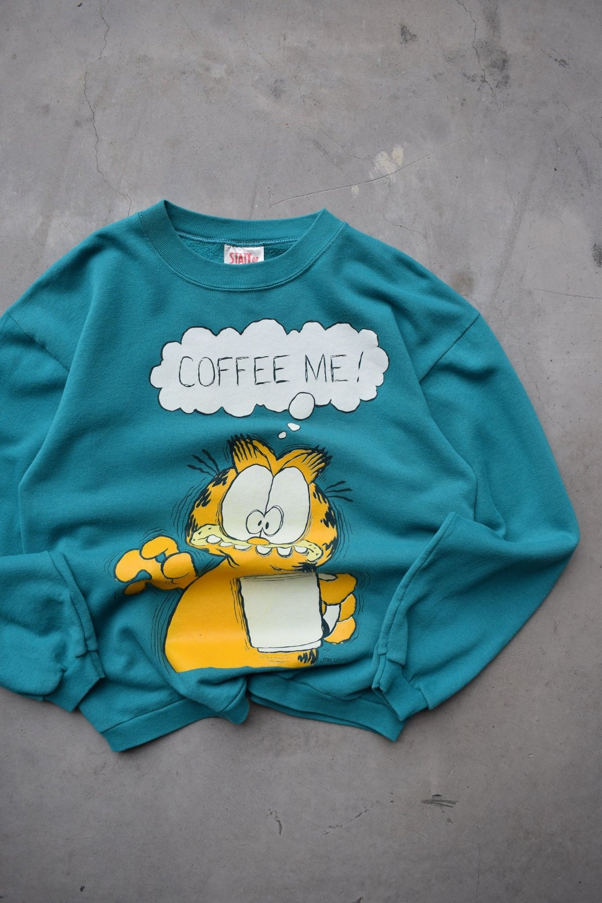 Garfield Teal Graphic Crewneck — 1980s (S) - Retrospective Store